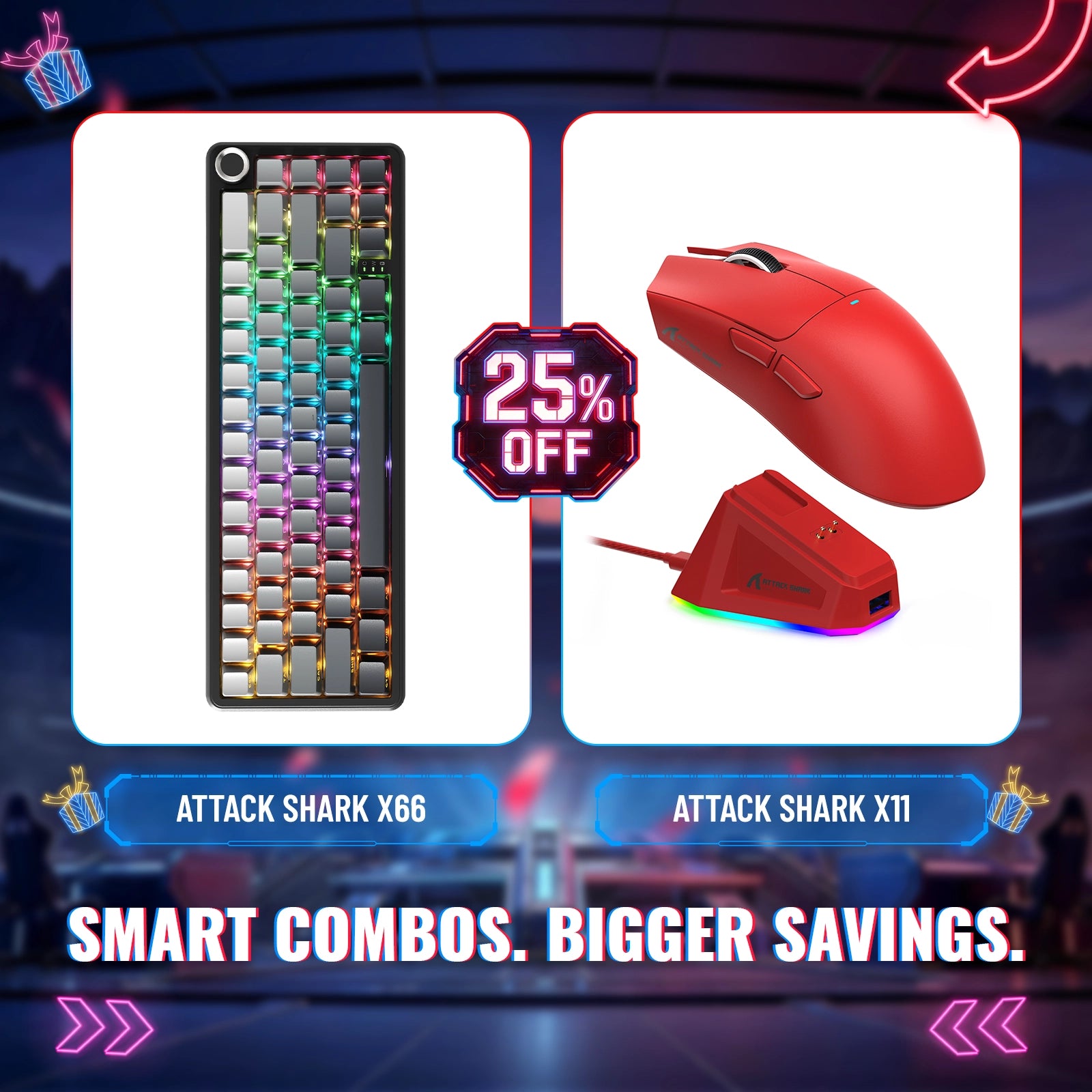 ATTACK SHARK X66 Wireless Mechanical Keyboard + X11 Wireless Gaming Mouse Bundle