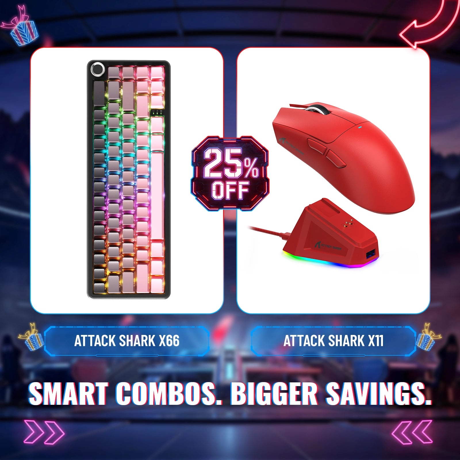 ATTACK SHARK X66 Wireless Mechanical Keyboard + X11 Wireless Gaming Mouse Bundle