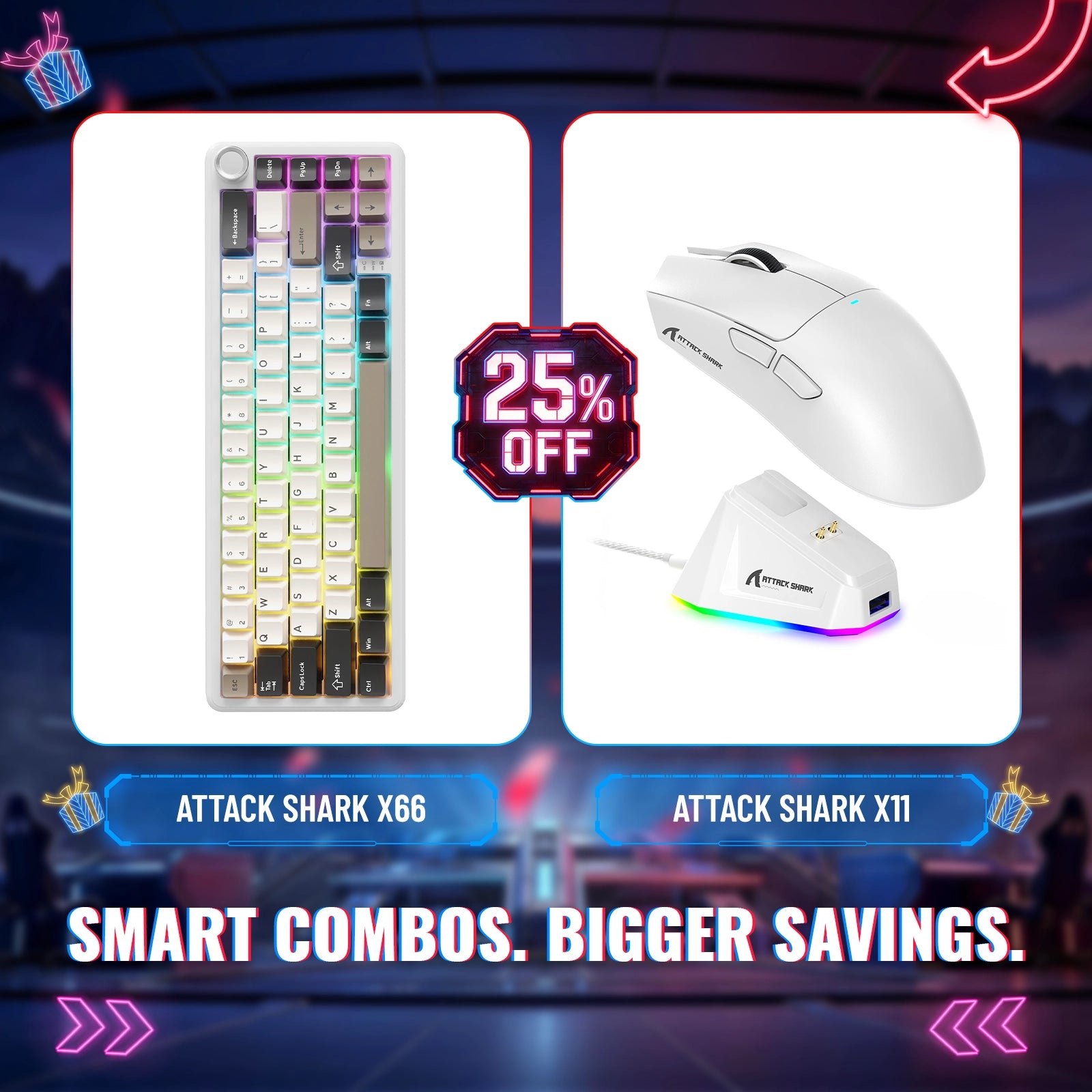 ATTACK SHARK X66 Wireless Mechanical Keyboard + X11 Wireless Gaming Mouse Bundle