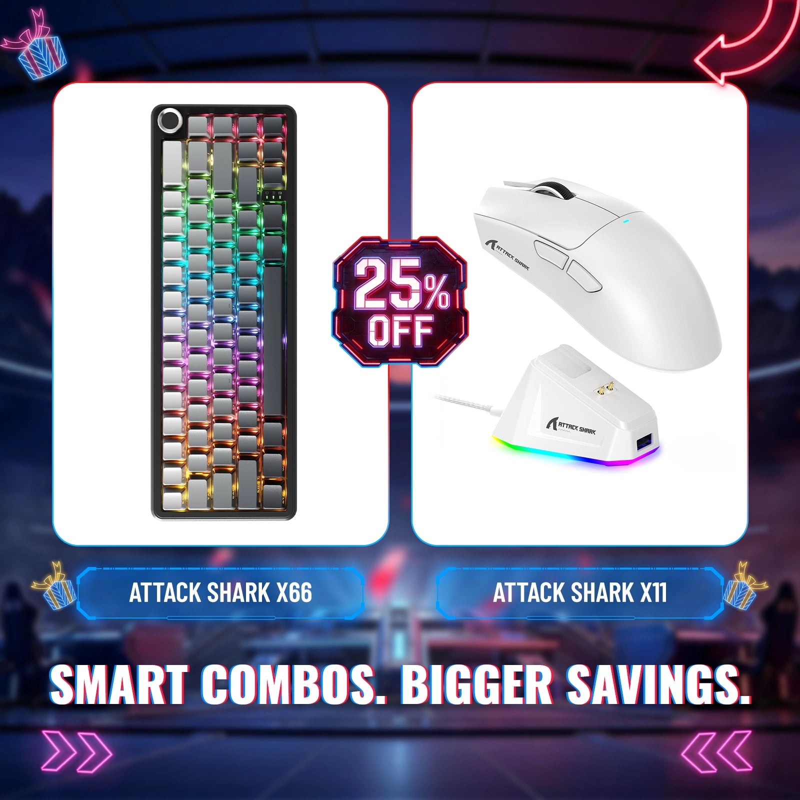 ATTACK SHARK X66 Wireless Mechanical Keyboard + X11 Wireless Gaming Mouse Bundle