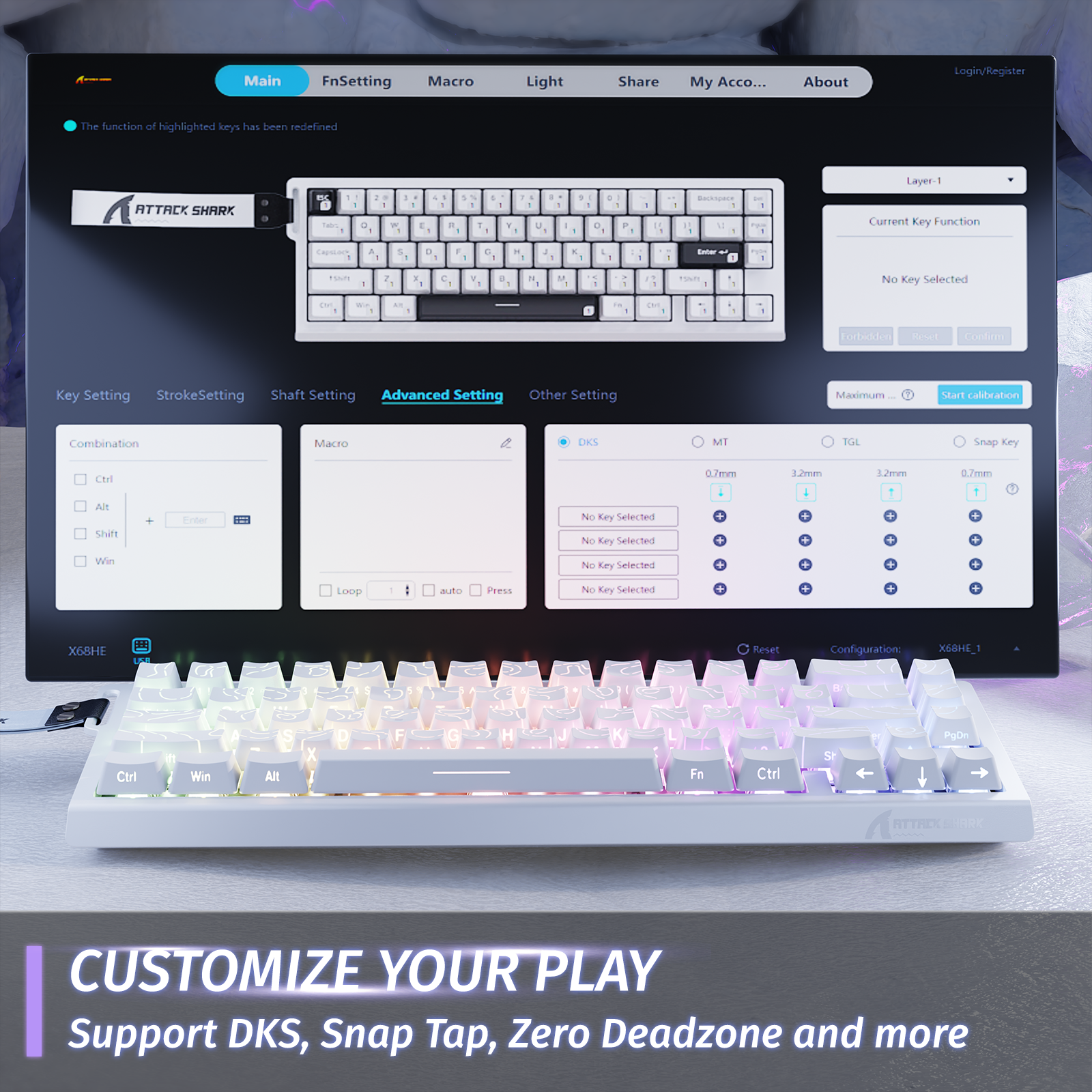 Attack Shark X68 HE keyboard: Customization settings, DKS, Snap Tap