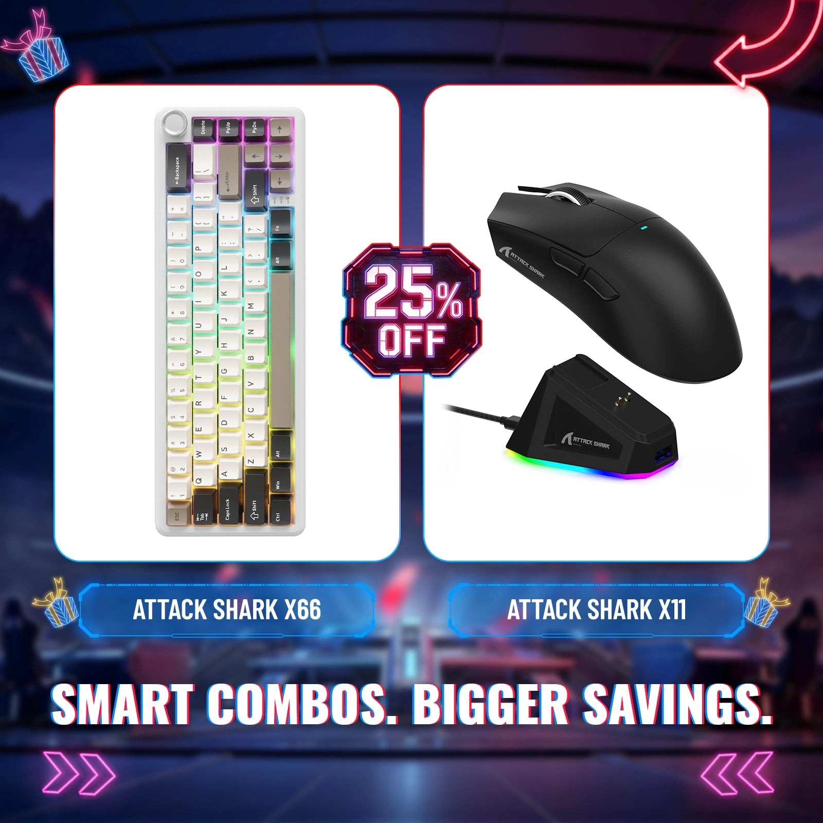 ATTACK SHARK X66 Wireless Mechanical Keyboard + X11 Wireless Gaming Mouse Bundle