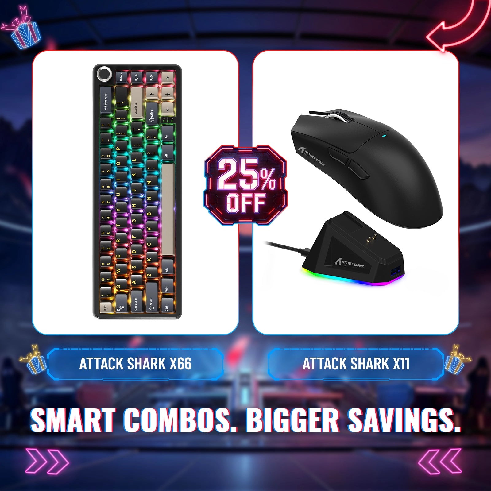 ATTACK SHARK X66 Wireless Mechanical Keyboard + X11 Wireless Gaming Mouse Bundle