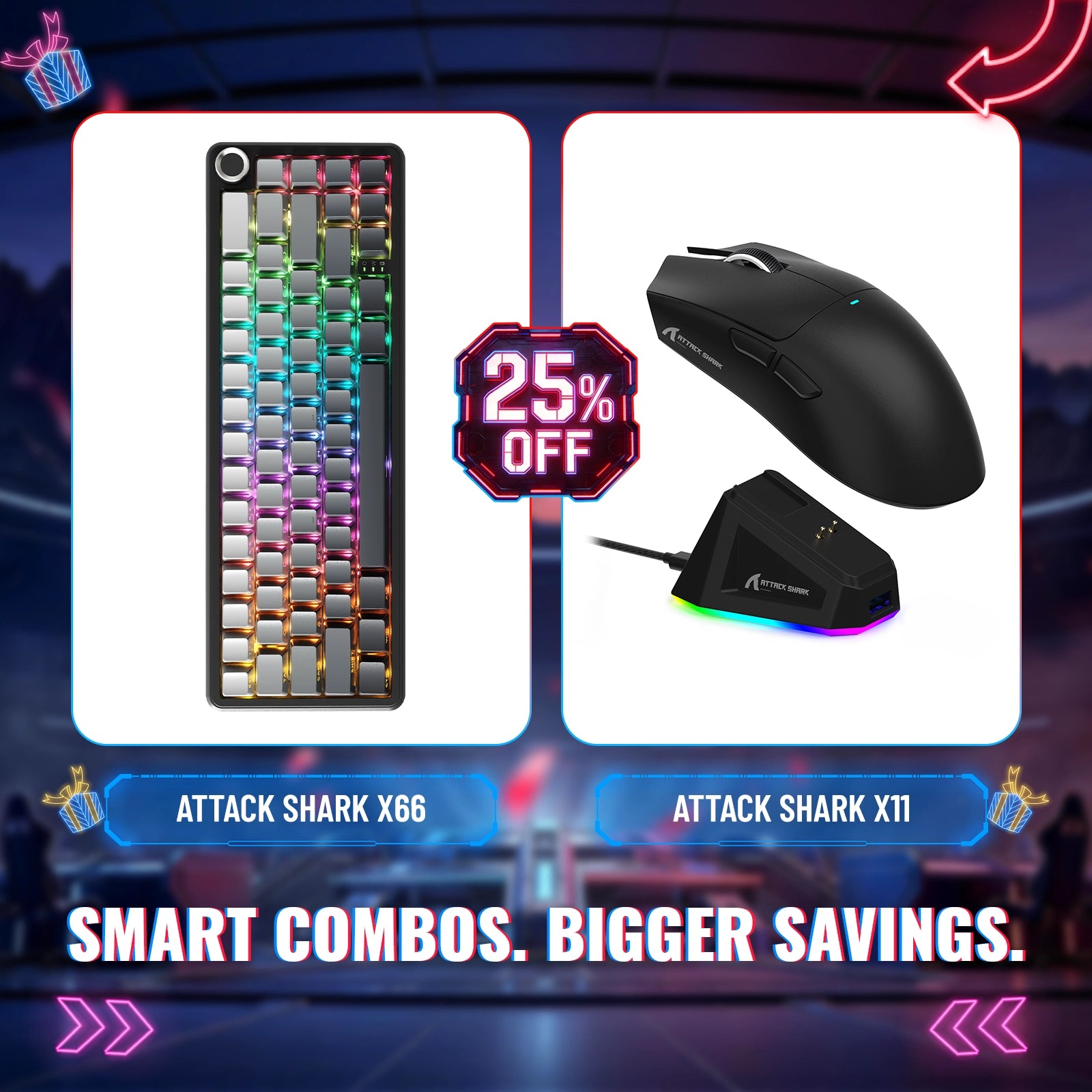 ATTACK SHARK X66 Wireless Mechanical Keyboard + X11 Wireless Gaming Mouse Bundle