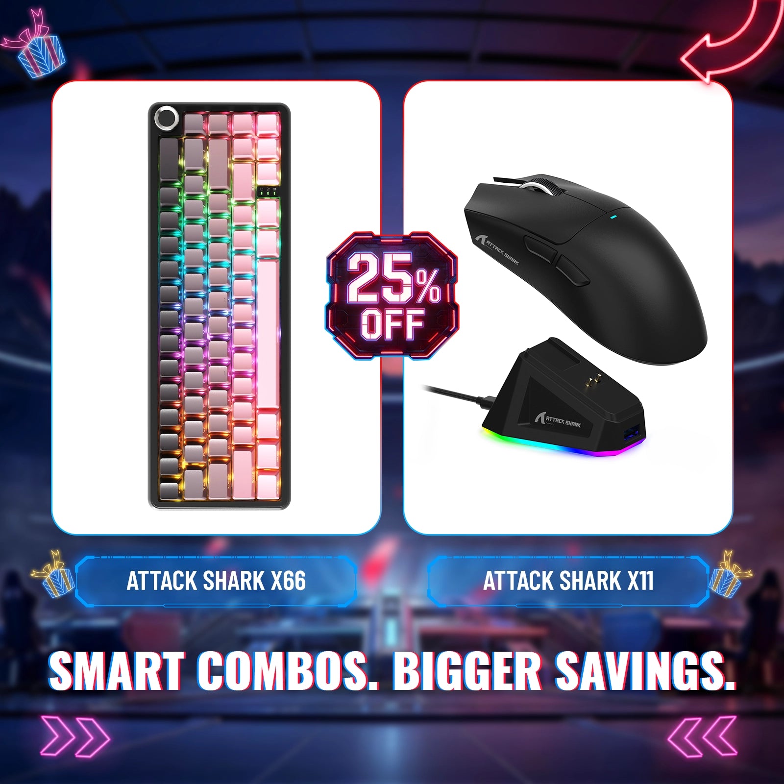 ATTACK SHARK X66 Wireless Mechanical Keyboard + X11 Wireless Gaming Mouse Bundle