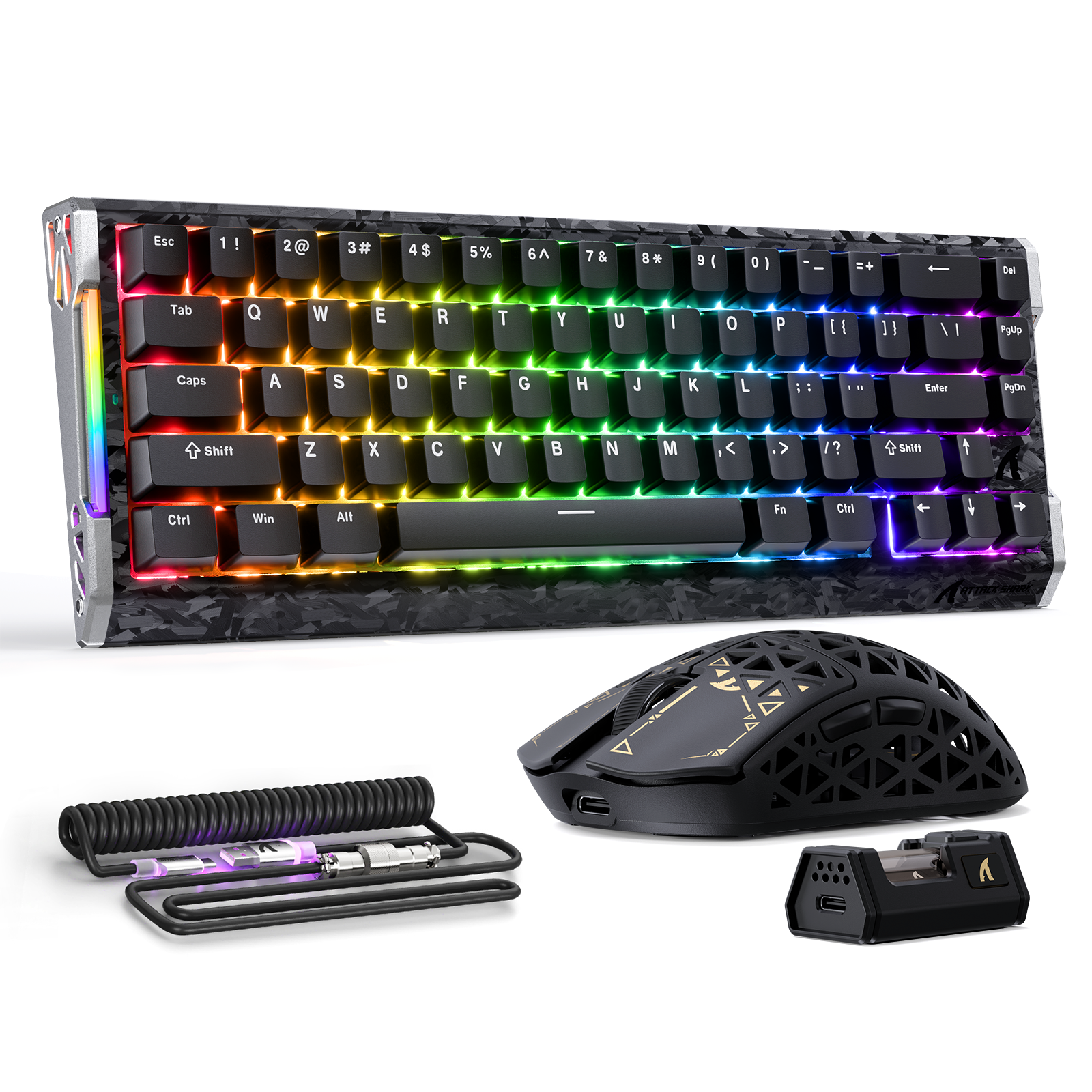 ATTACK SHARK R68 HE & R5 ULTRA Carbon Fiber Gaming Bundle With C01 ULTRA Coiled Cable