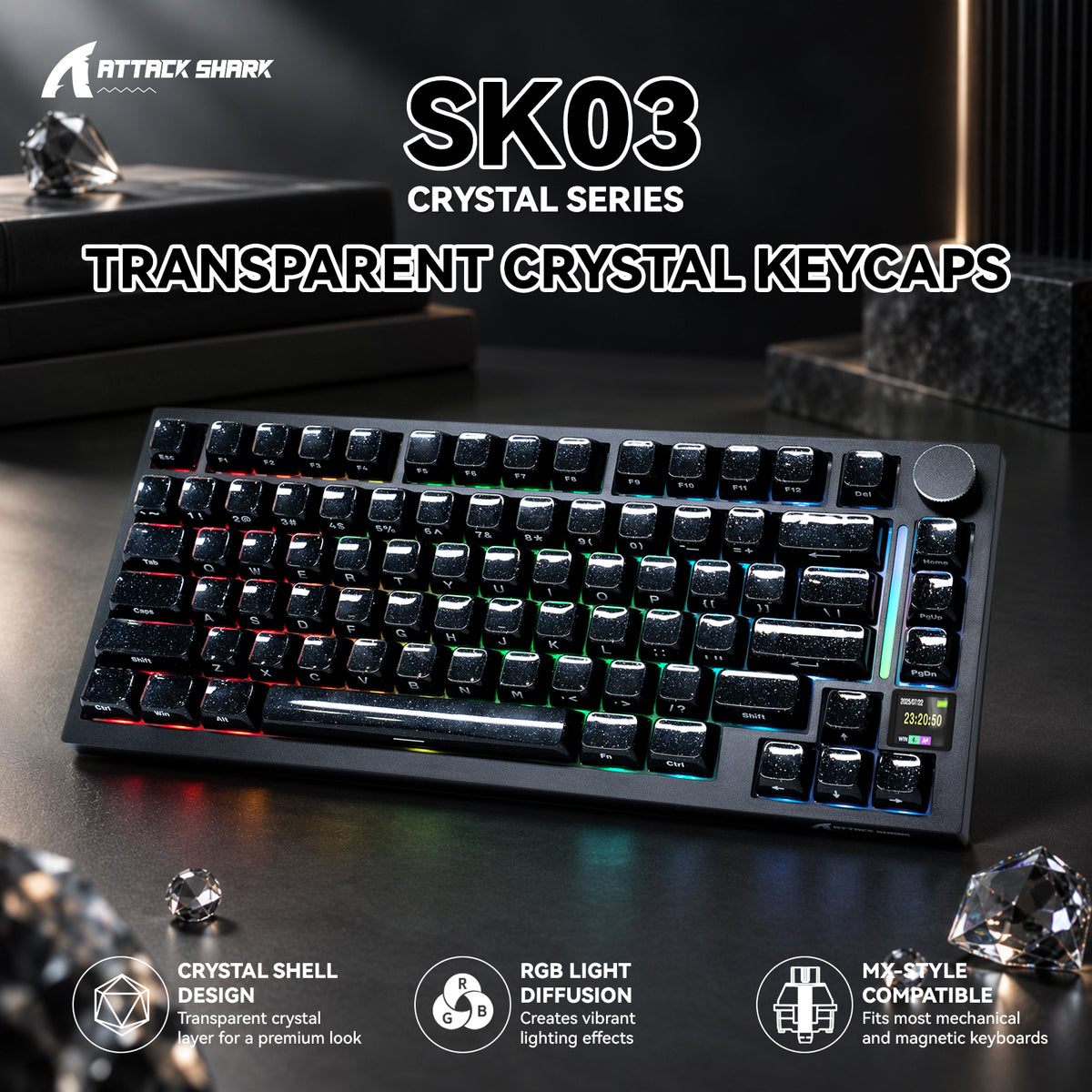 ATTACK SHARK SK03 136 Keys Crystal Keycaps, ASA Profile, ANSI/ISO