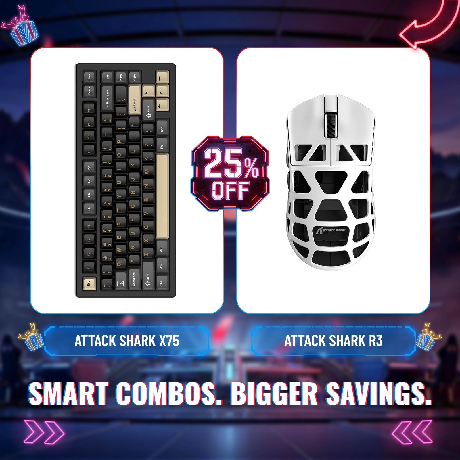 ATTACK SHARK X75 Full Aluminum Keyboard + R3 Magnesium Alloy Gaming Mouse Bundle