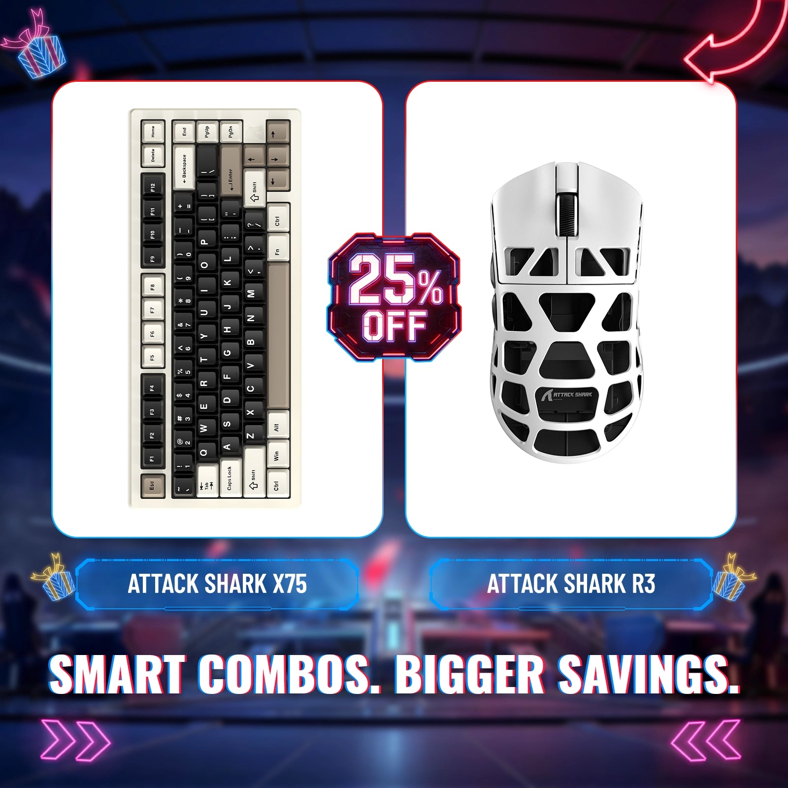 ATTACK SHARK X75 Full Aluminum Keyboard + R3 Magnesium Alloy Gaming Mouse Bundle