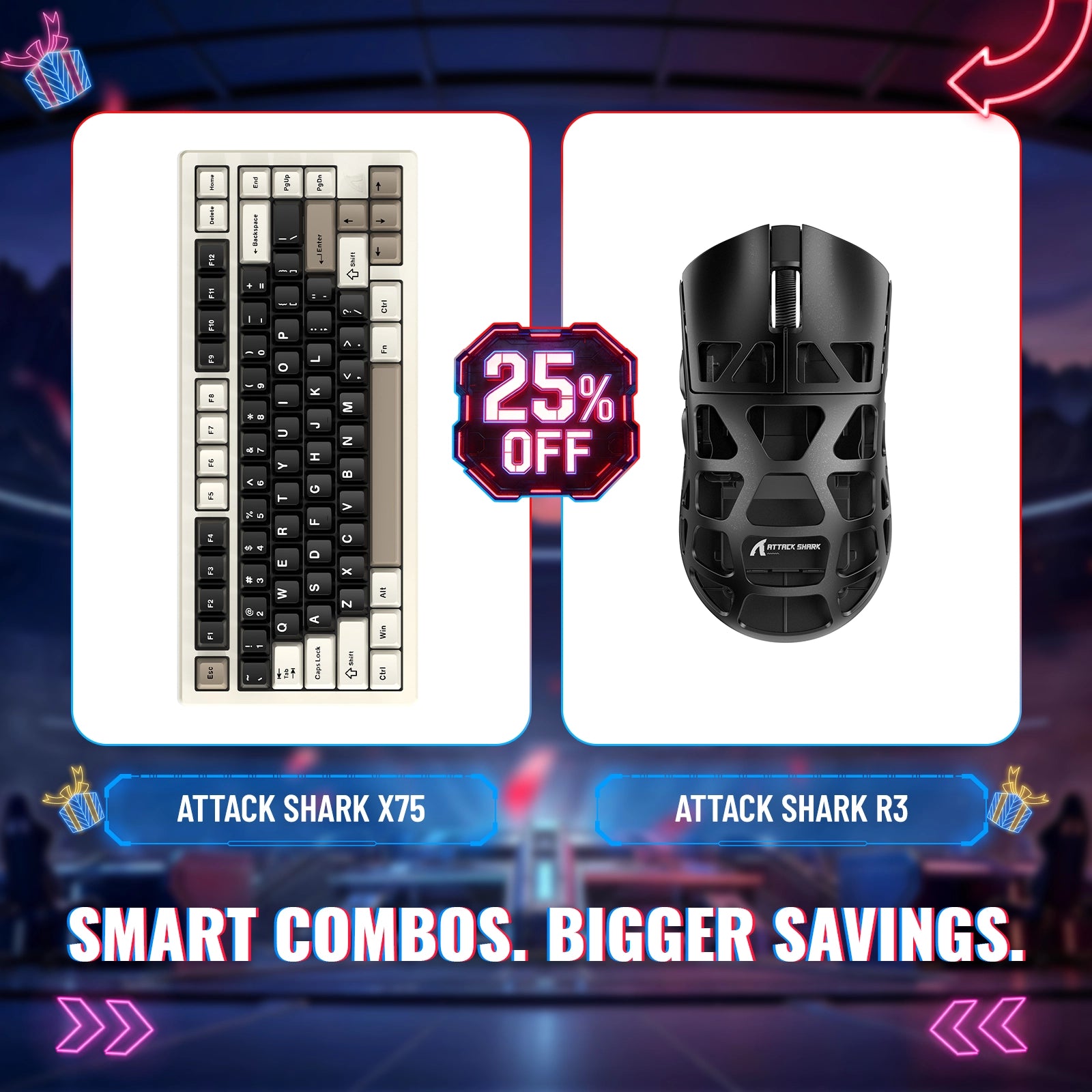 ATTACK SHARK X75 Full Aluminum Keyboard + R3 Magnesium Alloy Gaming Mouse Bundle