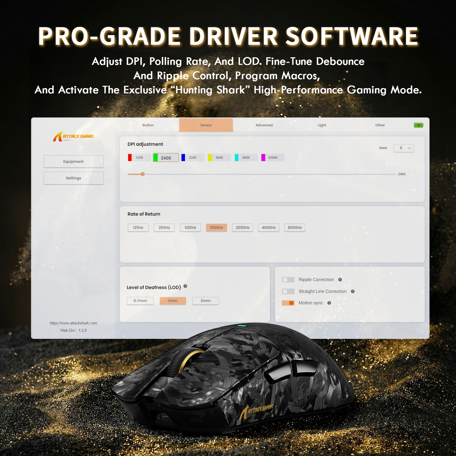 ATTACK SHARK X11 ULTRA Carbon Fiber Wireless Gaming Mouse With C06 Ultra LED Cable