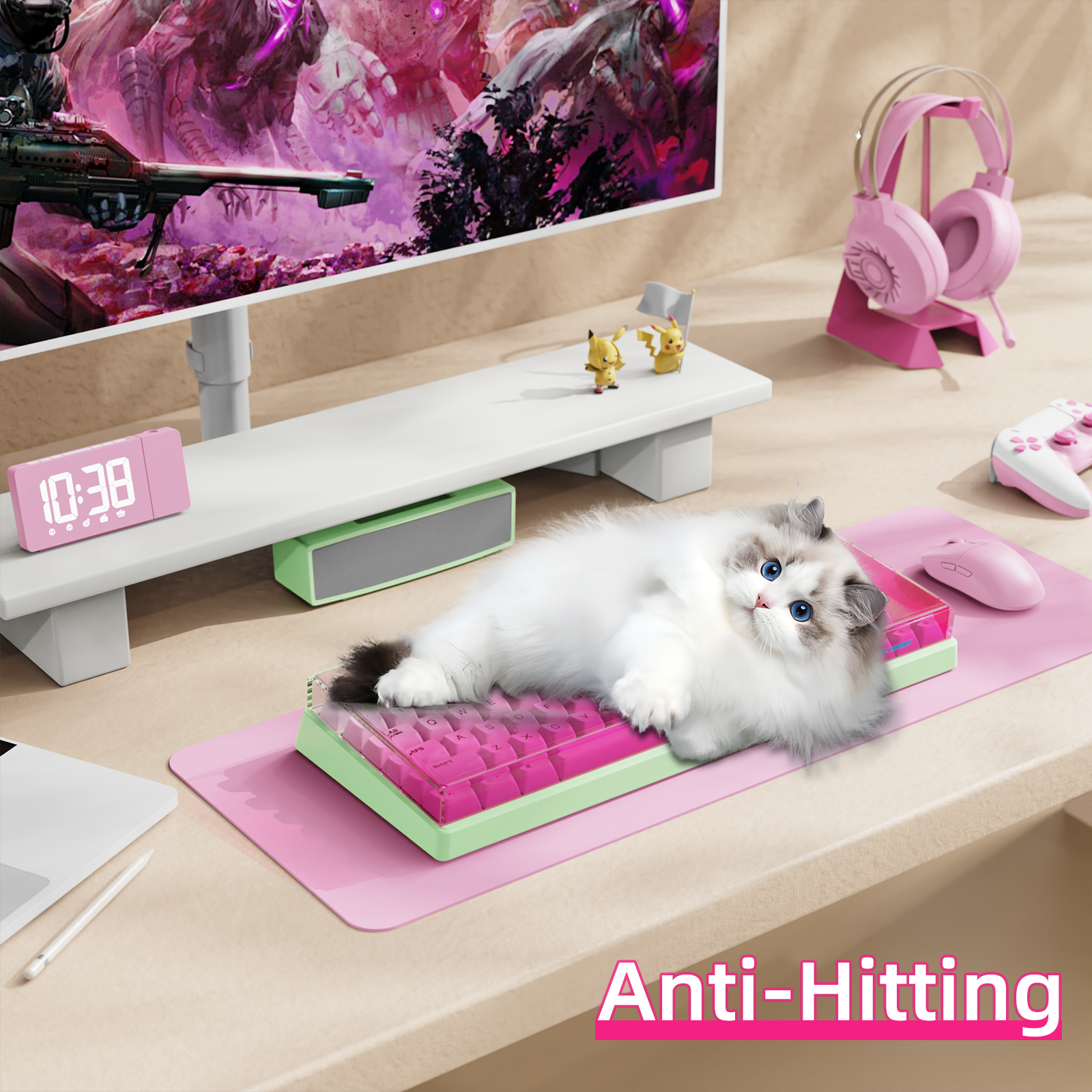 ATTACK SHARK 87 Keys Keyboard Dust Cover with a cat lounging on it