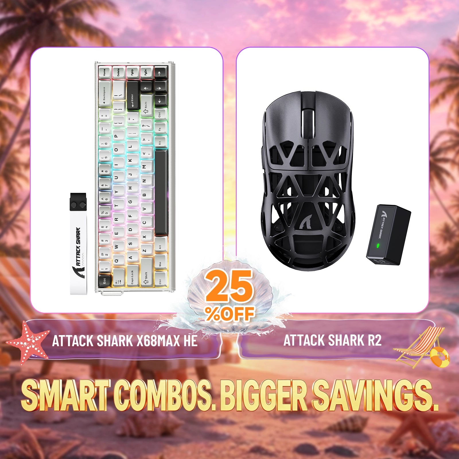 ATTACK SHARK X68MAX HE keyboard and R2 wireless gaming mouse bundle, 25% off