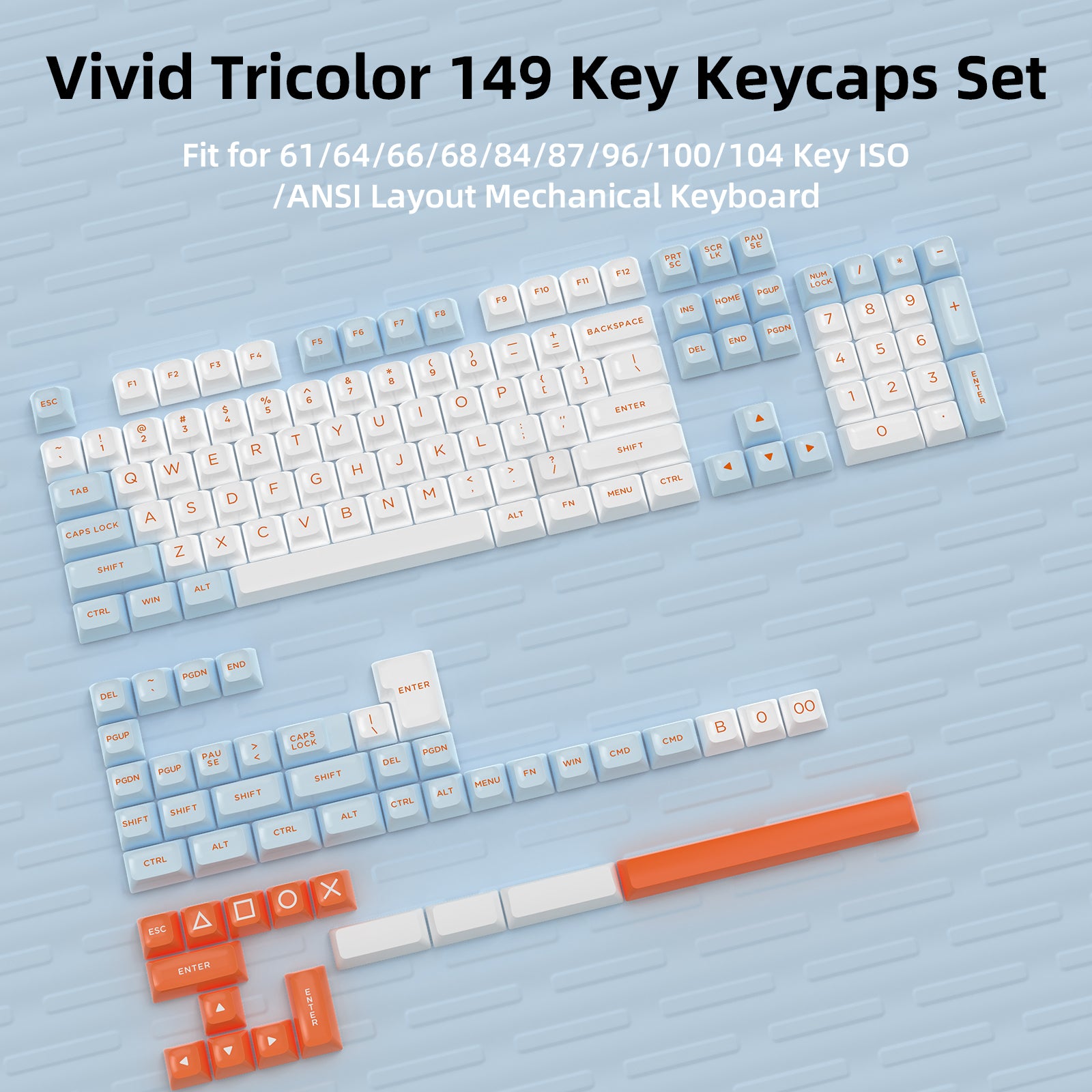 ATTACK SHARK 149 Keys PBT Double Shot Keycaps Set, ASA Profile, Vivid Tricolor