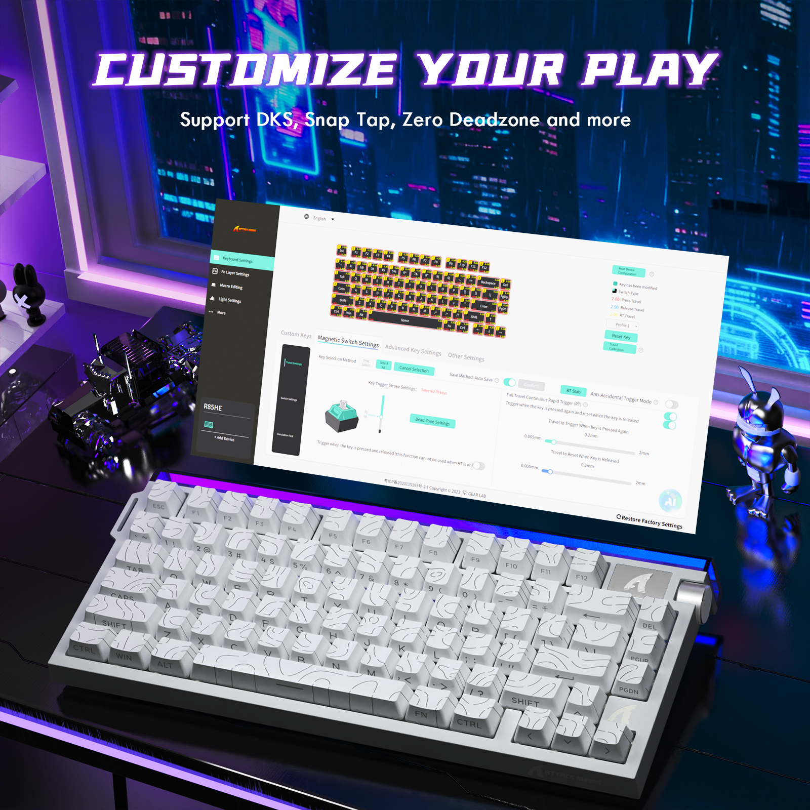 ATTACK SHARK R85 HE Rapid Trigger Keyboard Magnetic Switch with Custom Lightbox