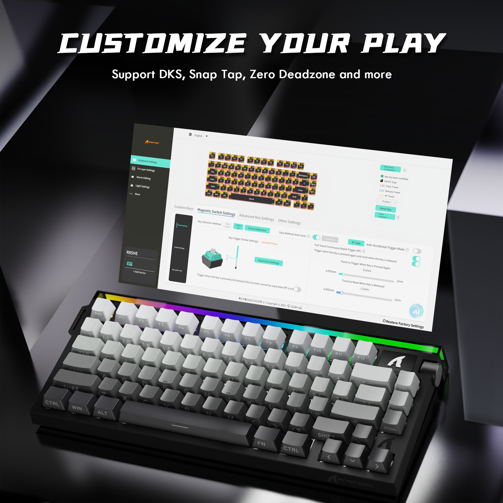 ATTACK SHARK R85 HE Rapid Trigger Keyboard Magnetic Switch with Custom Lightbox