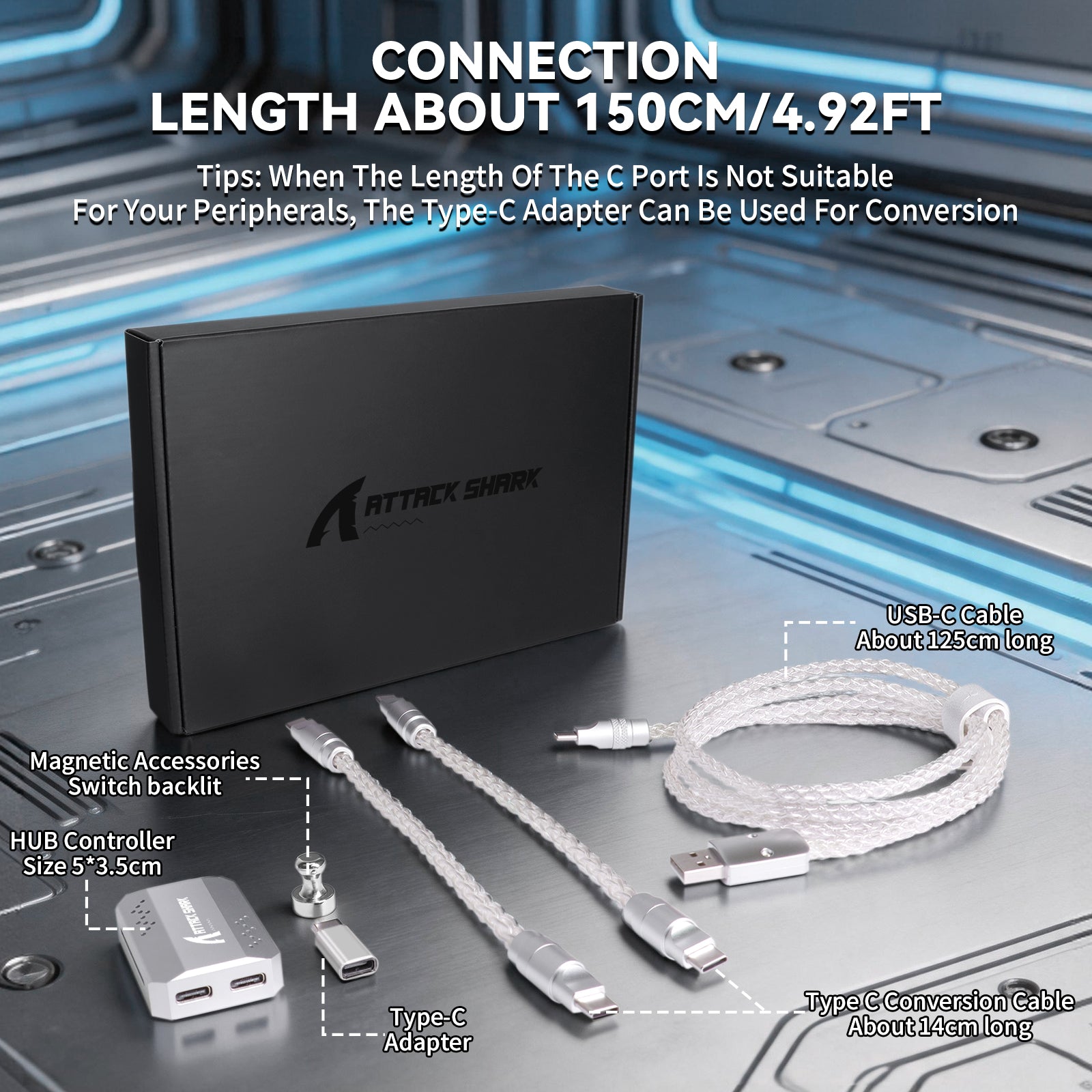 ATTACK SHARK C07 PRO 2-In 1 Type C Cable for 8KHz Gaming Keyboard/Mouse