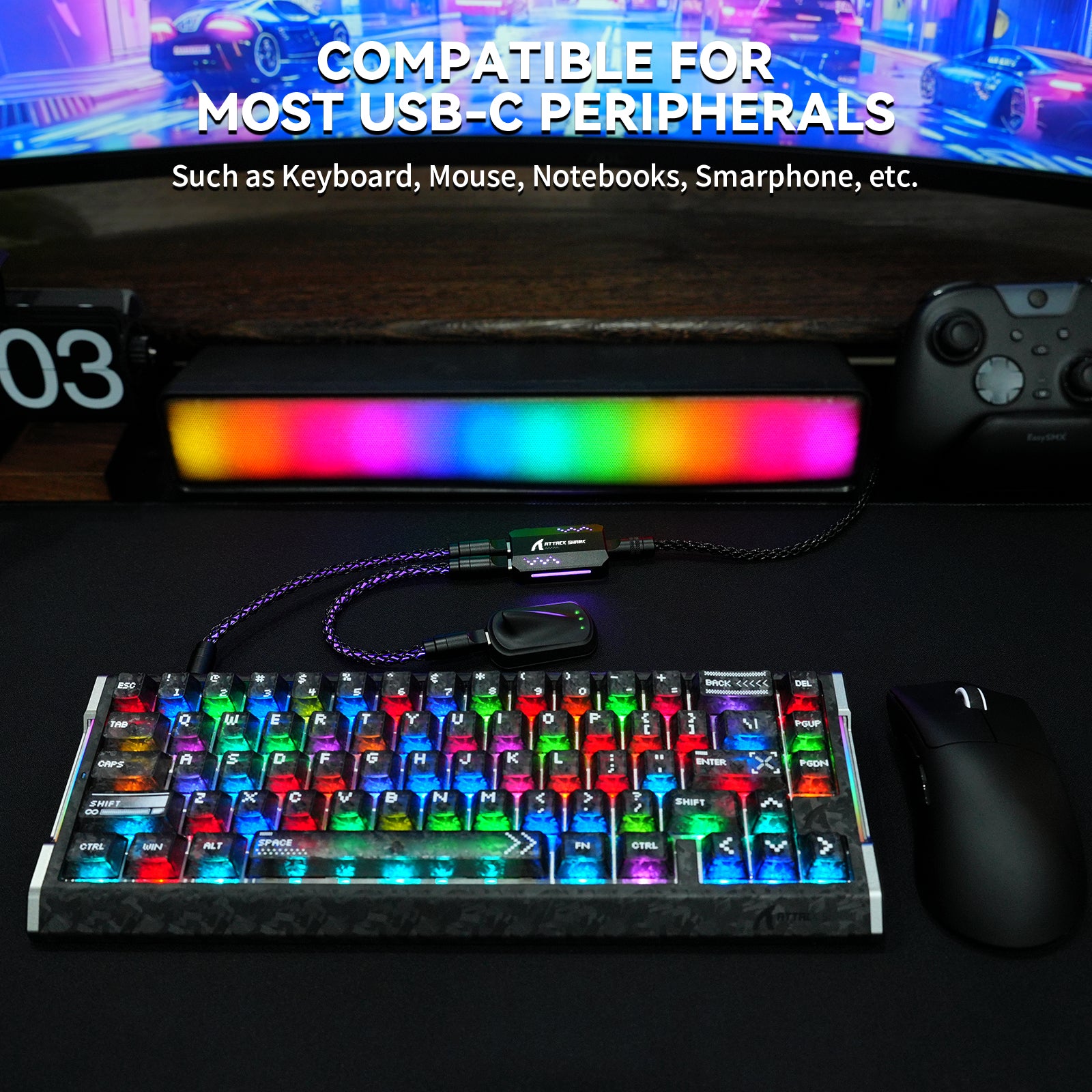 ATTACK SHARK C07 PRO 2-In 1 Type C Cable for 8KHz Gaming Keyboard/Mouse