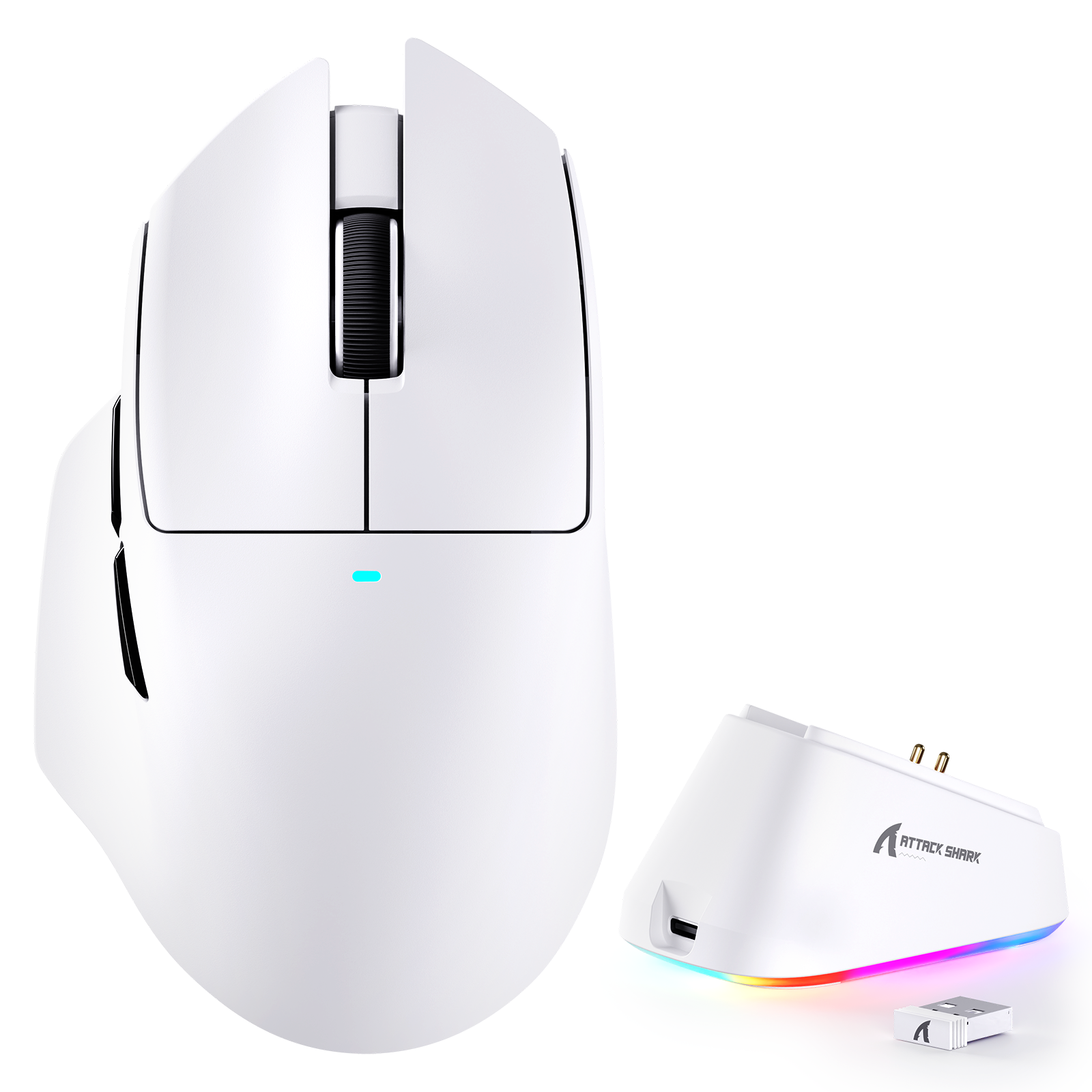 ATTACK SHARK V6 gaming mouse with RGB magnetic charging dock and tri-mode wireless support