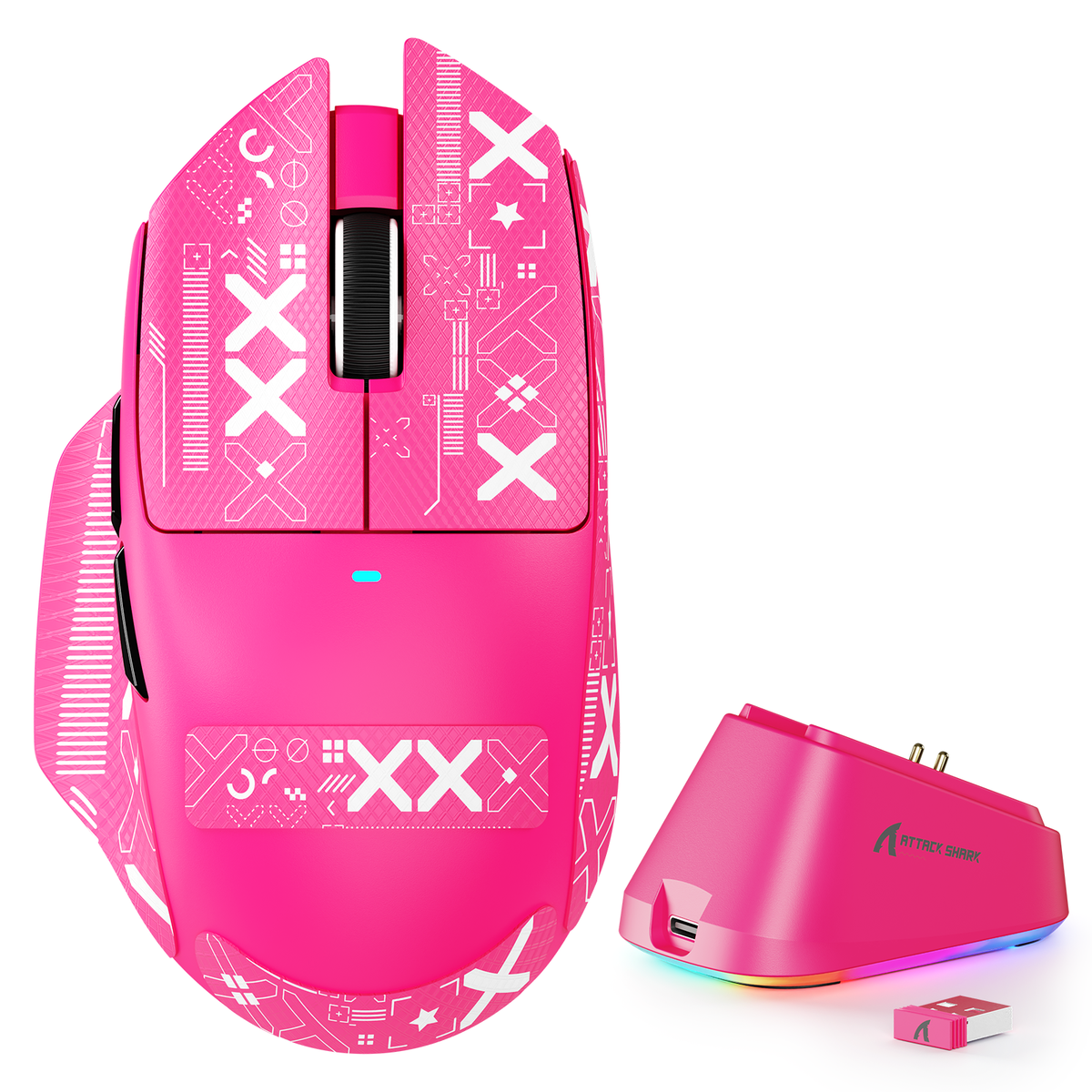 ATTACK SHARK V6 ultra-light wireless gaming mouse with ergonomic black shell and RGB accents