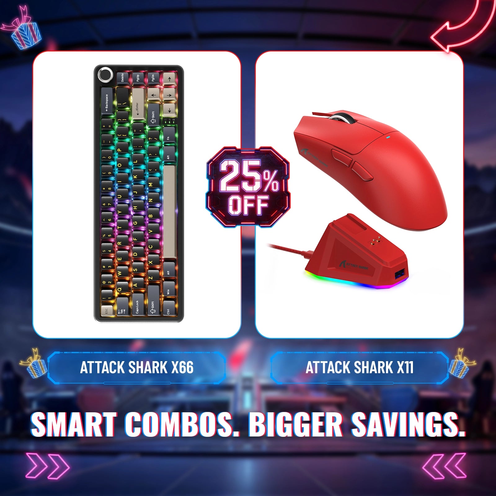 ATTACK SHARK X66 Wireless Mechanical Keyboard + X11 Wireless Gaming Mouse Bundle