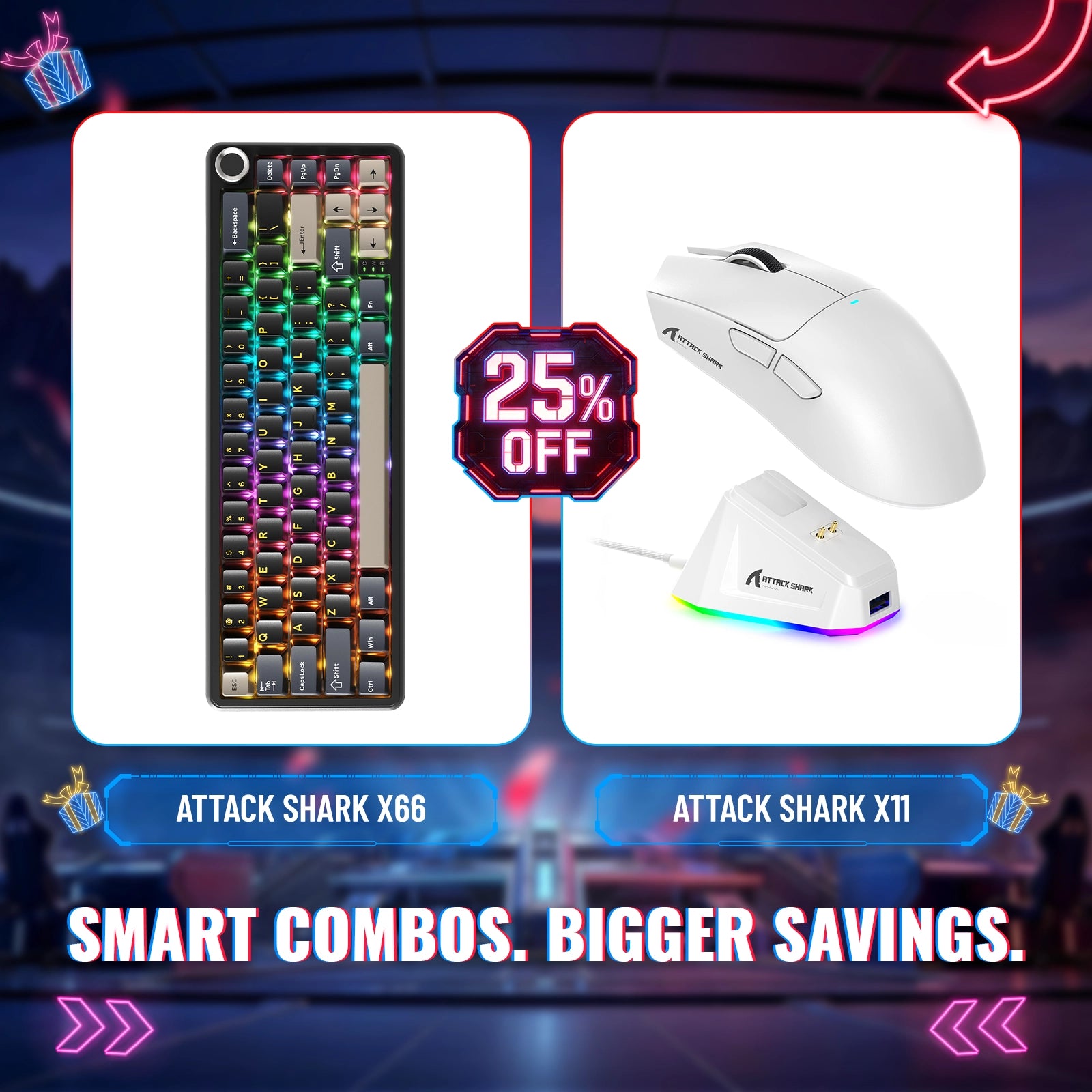 ATTACK SHARK X66 Wireless Mechanical Keyboard + X11 Wireless Gaming Mouse Bundle