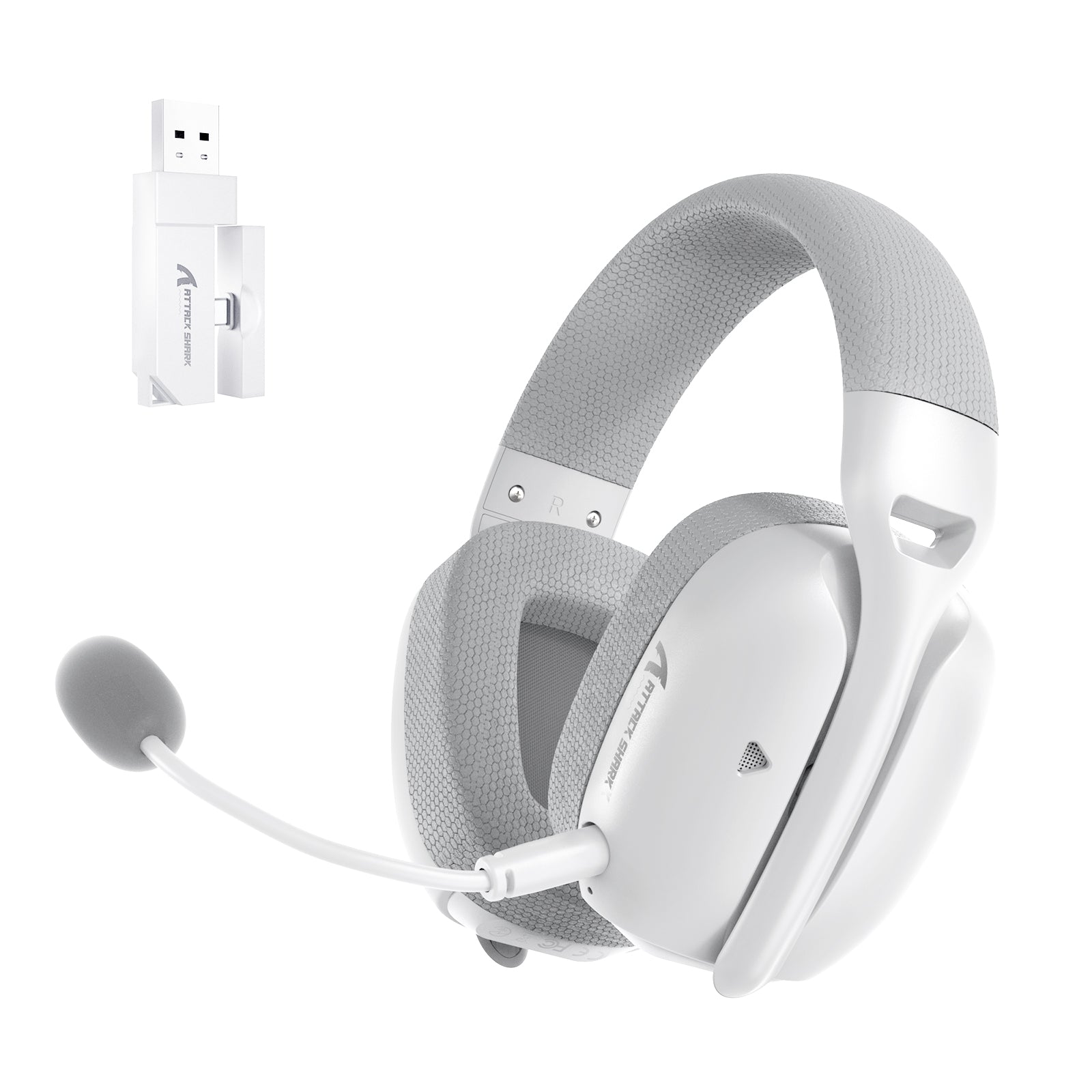 ATTACK SHARK L80PRO white wireless gaming headset with detachable microphone and USB receiver