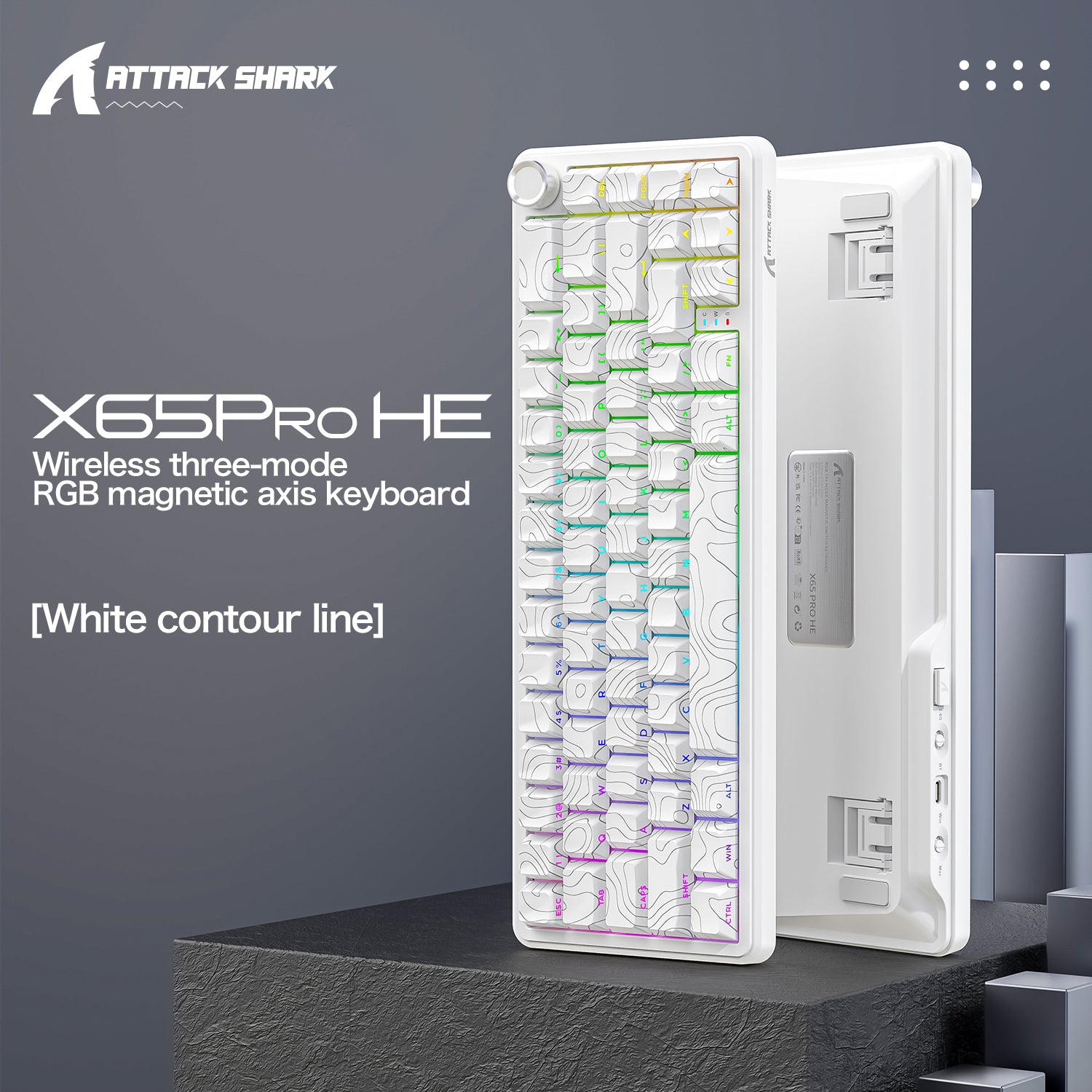 ATTACK SHARK X65PRO HE wireless three-mode RGB magnetic axis keyboard with white contour line keycaps