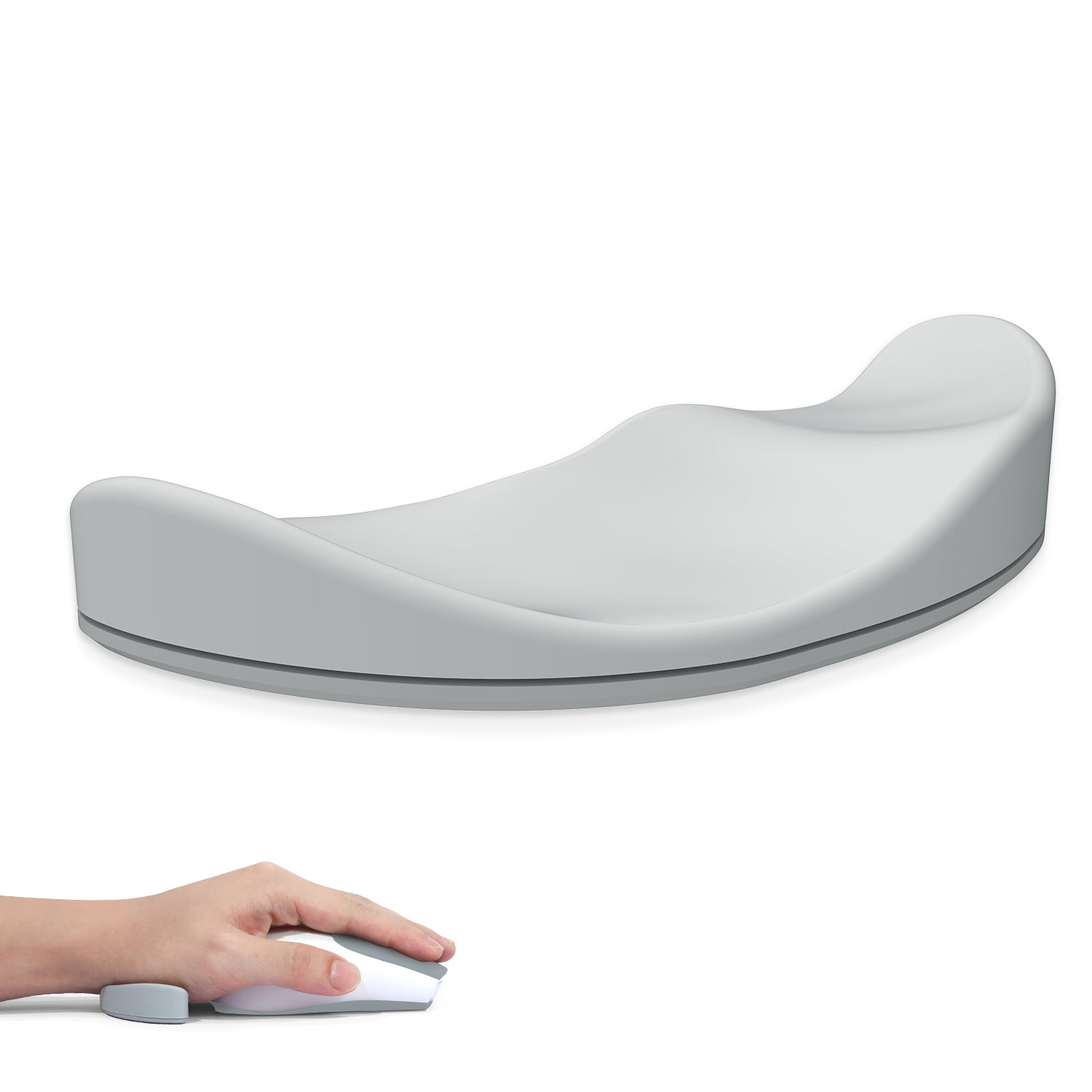 ATTACK SHARK ergonomic mouse wrist rest, gray silicone support, promoting comfortable wrist and hand posture.