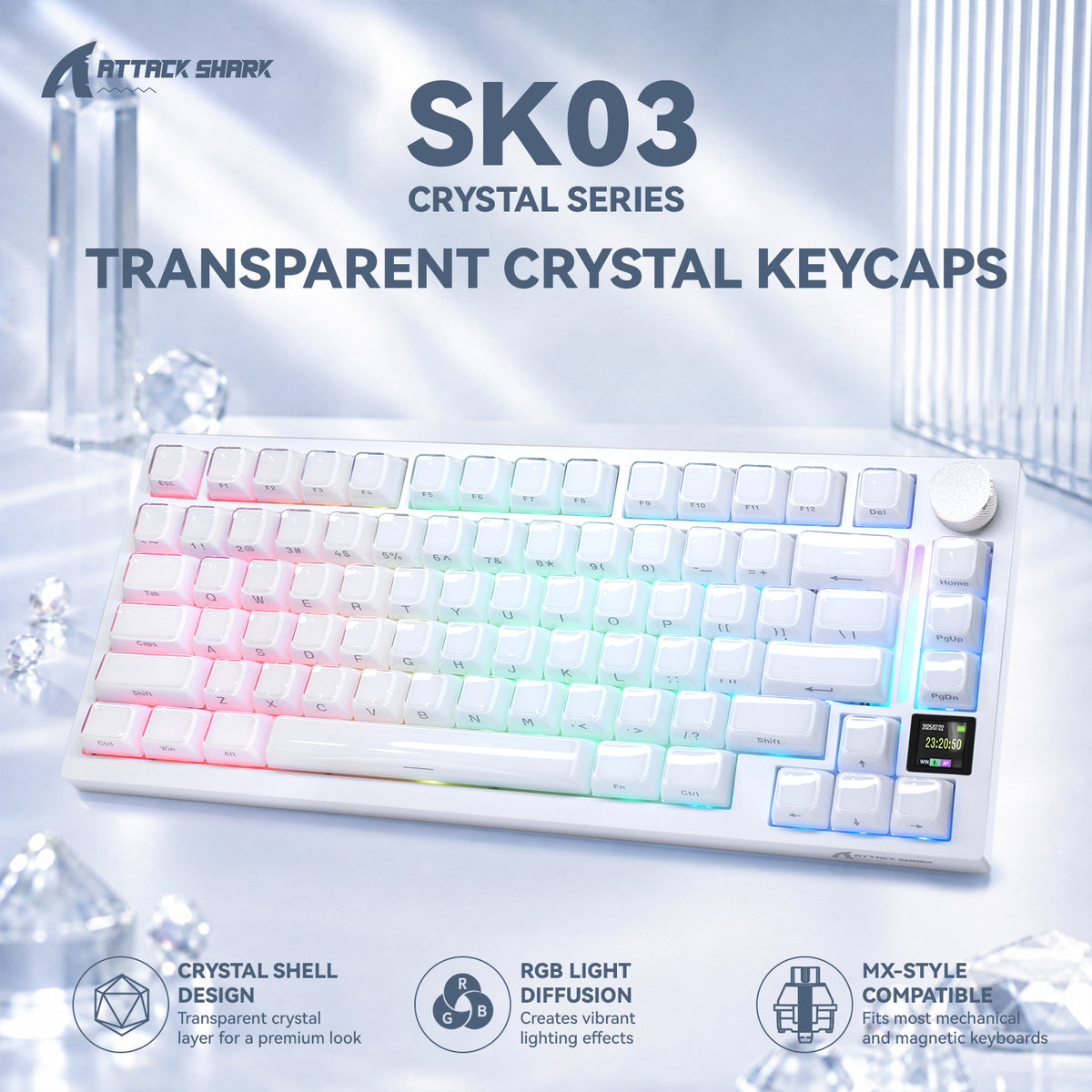 ATTACK SHARK SK03 136 Keys Crystal Keycaps, ASA Profile, ANSI/ISO