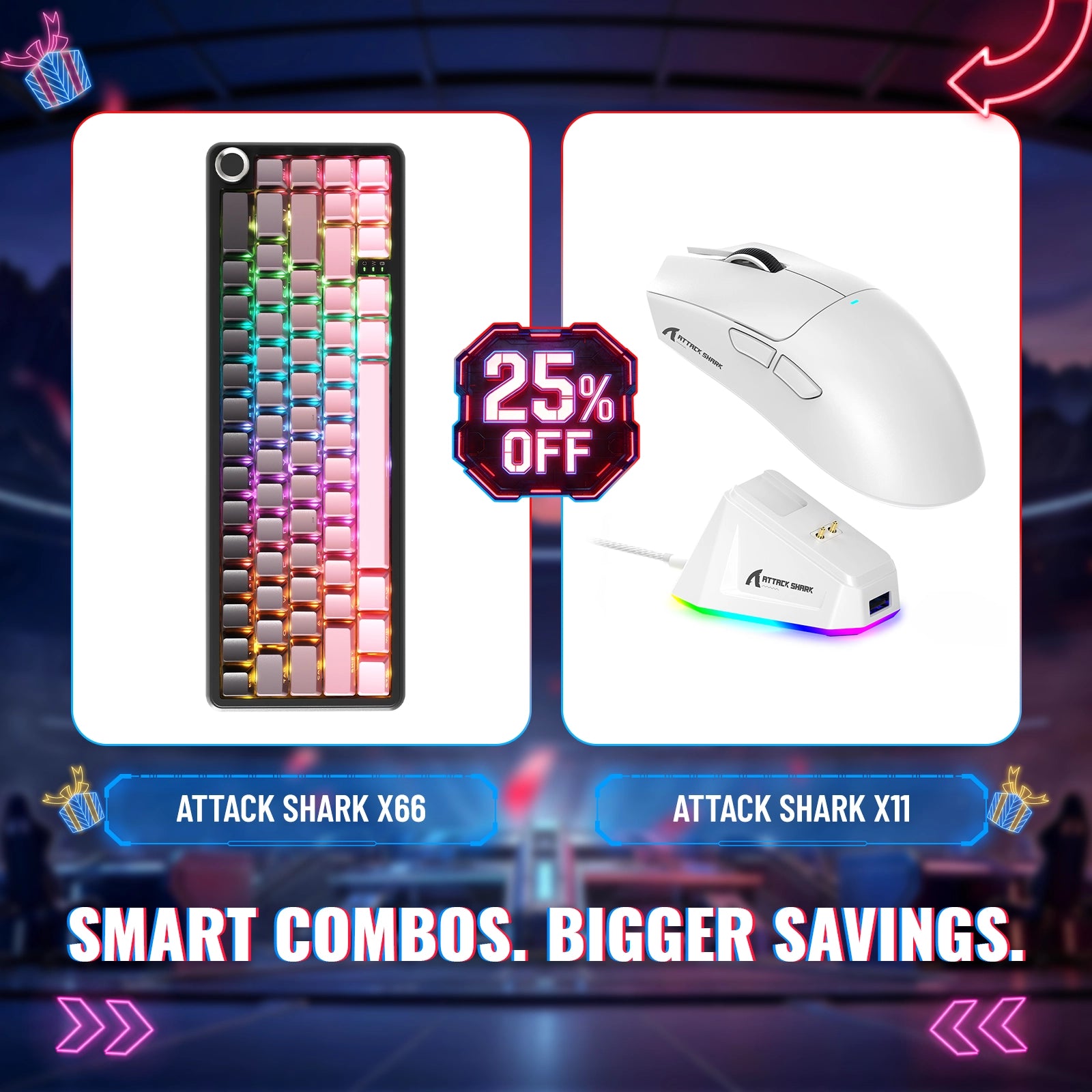 ATTACK SHARK X66 Wireless Mechanical Keyboard + X11 Wireless Gaming Mouse Bundle