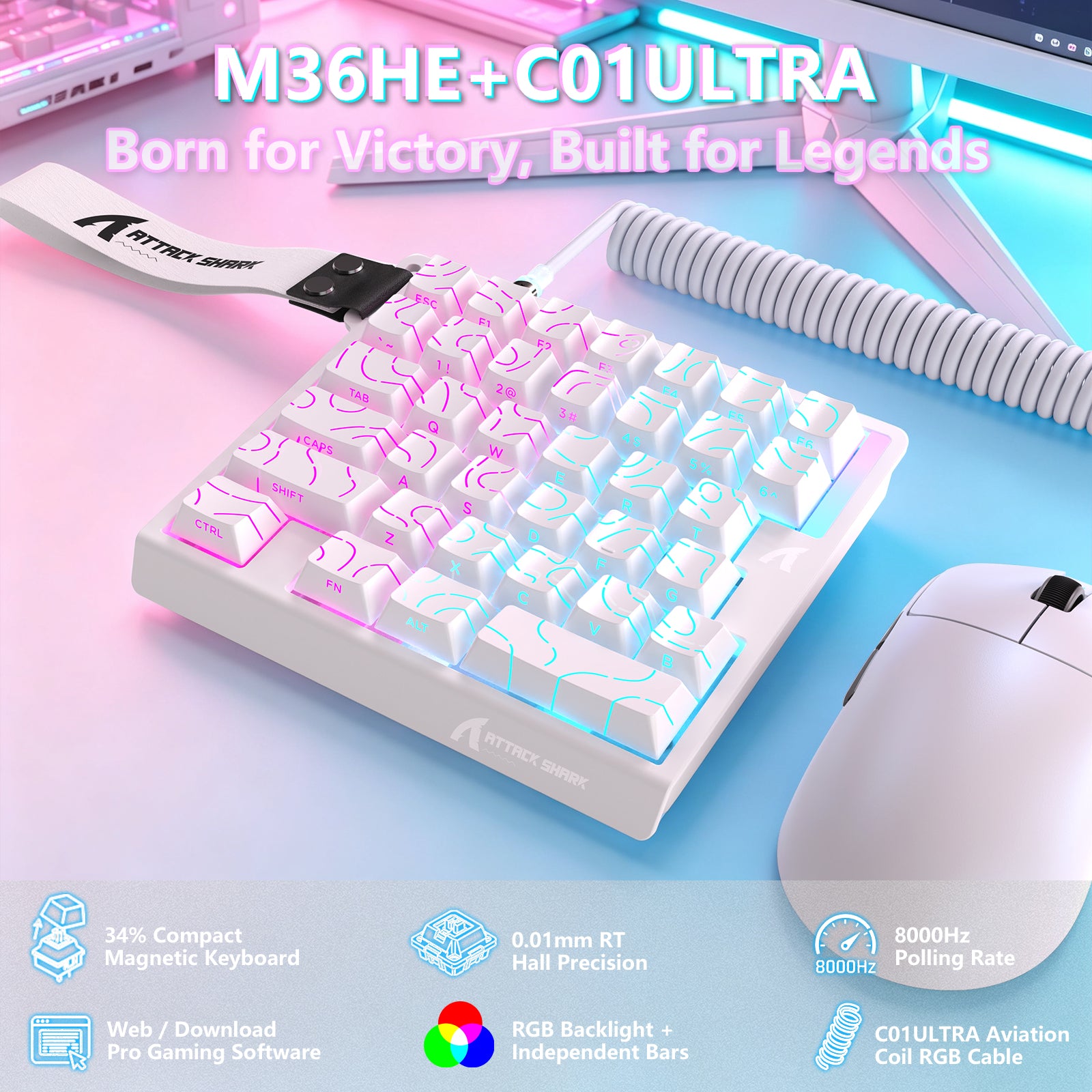 ATTACK SHARK M36 HE One-Handed Magnetic Switch Keyboard & C01 ULTRA LED Aviator Cable