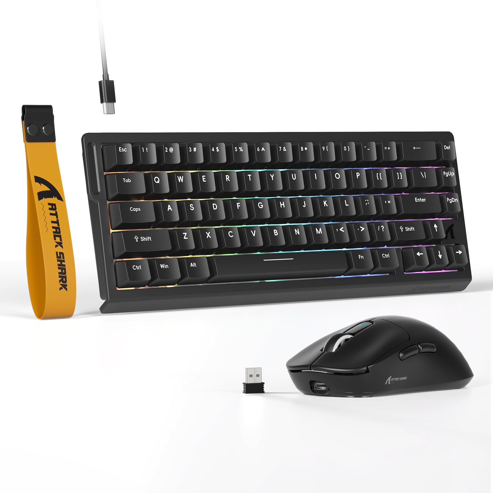 ATTACK SHARK X68HE Magnetic Keyboard and X3 Gaming Mouse Set, black, with vibrant RGB lighting and ergonomic design