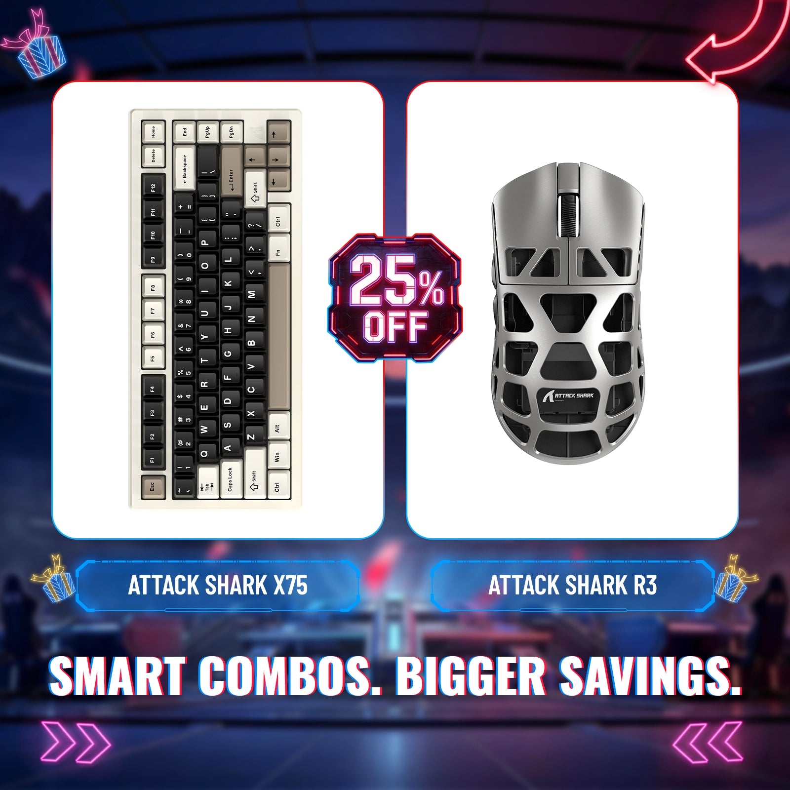 ATTACK SHARK X75 Full Aluminum Keyboard + R3 Magnesium Alloy Gaming Mouse Bundle