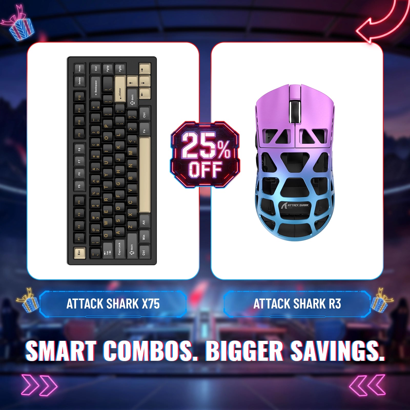 ATTACK SHARK X75 Full Aluminum Keyboard + R3 Magnesium Alloy Gaming Mouse Bundle