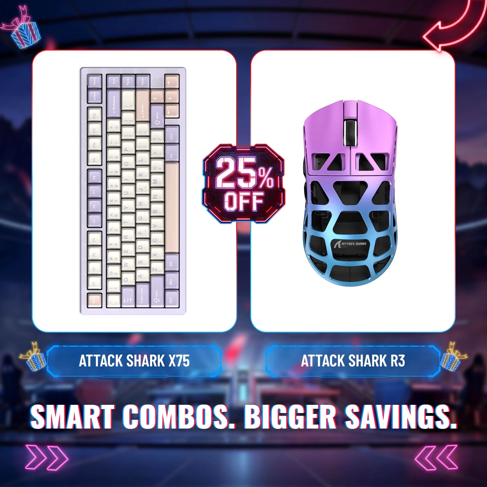 ATTACK SHARK X75 Full Aluminum Keyboard + R3 Magnesium Alloy Gaming Mouse Bundle