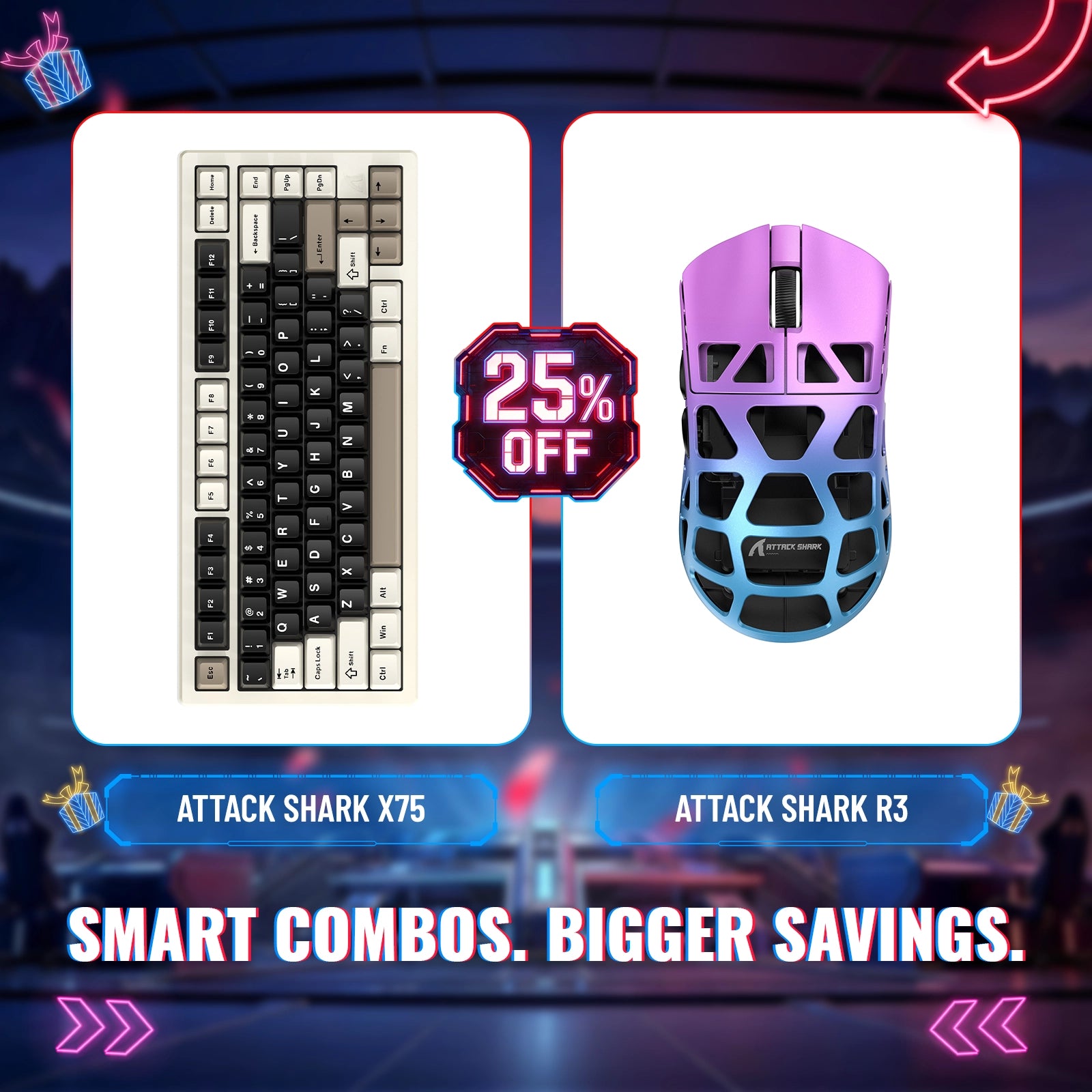 ATTACK SHARK X75 Full Aluminum Keyboard + R3 Magnesium Alloy Gaming Mouse Bundle