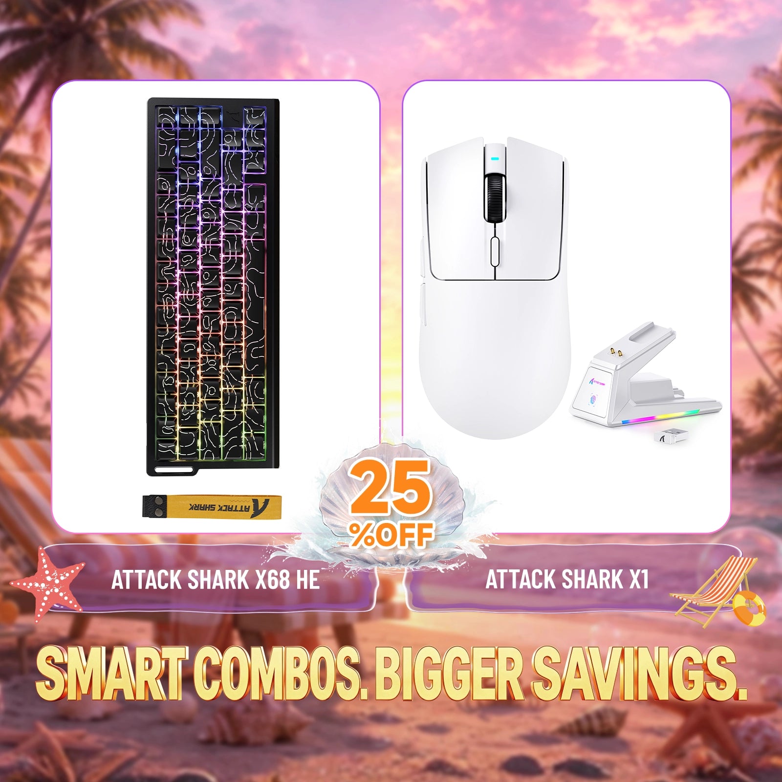 ATTACK SHARK X68HE Rapid Trigger Keyboard + X1 Wireless Gaming Mouse Bundle