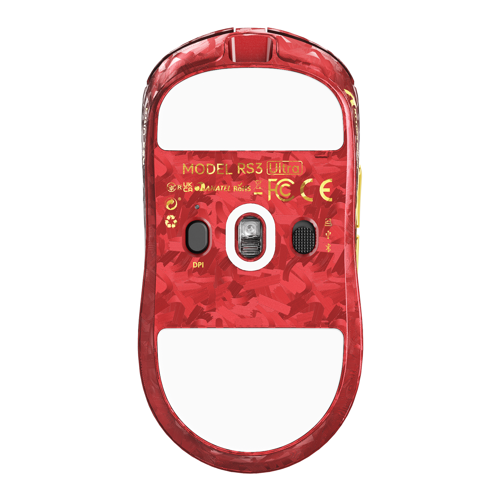 Red ATTACK SHARK RS3 Ultra carbon fiber wireless gaming mouse shell with DPI and mode buttons