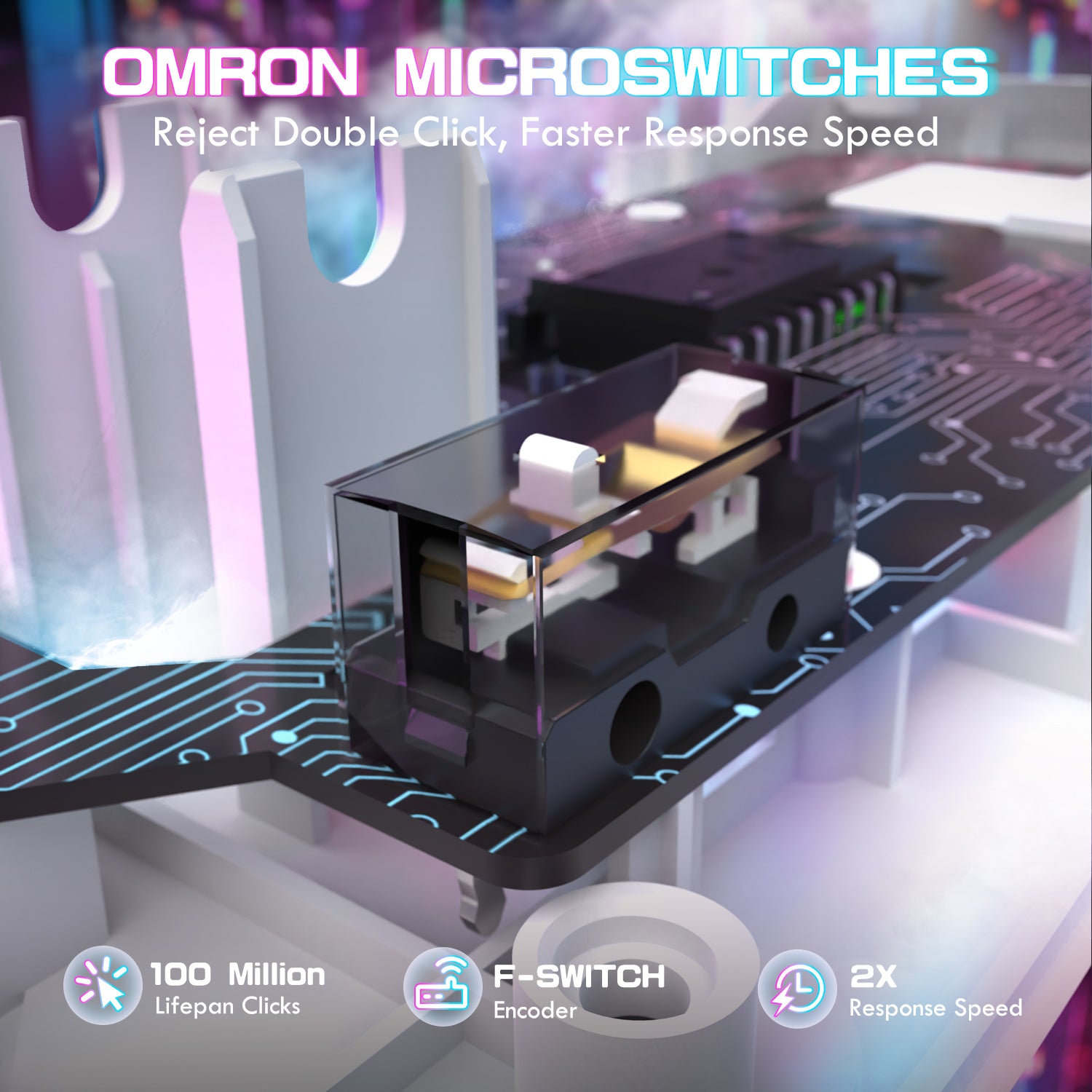 ATTACK SHARK X1 gaming mouse with OMRON microswitches, faster response, and 100M clicks lifespan.