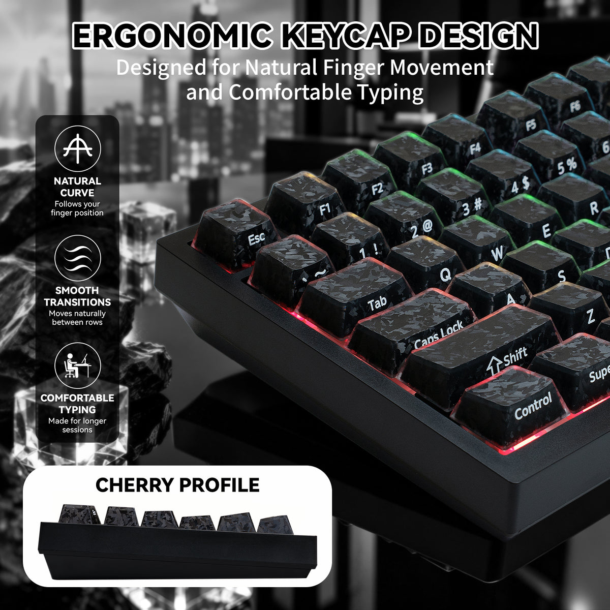 ATTACK SHARK SK04 119 Keys Forged Carbon Crystal Keycaps, ANSI/ISO
