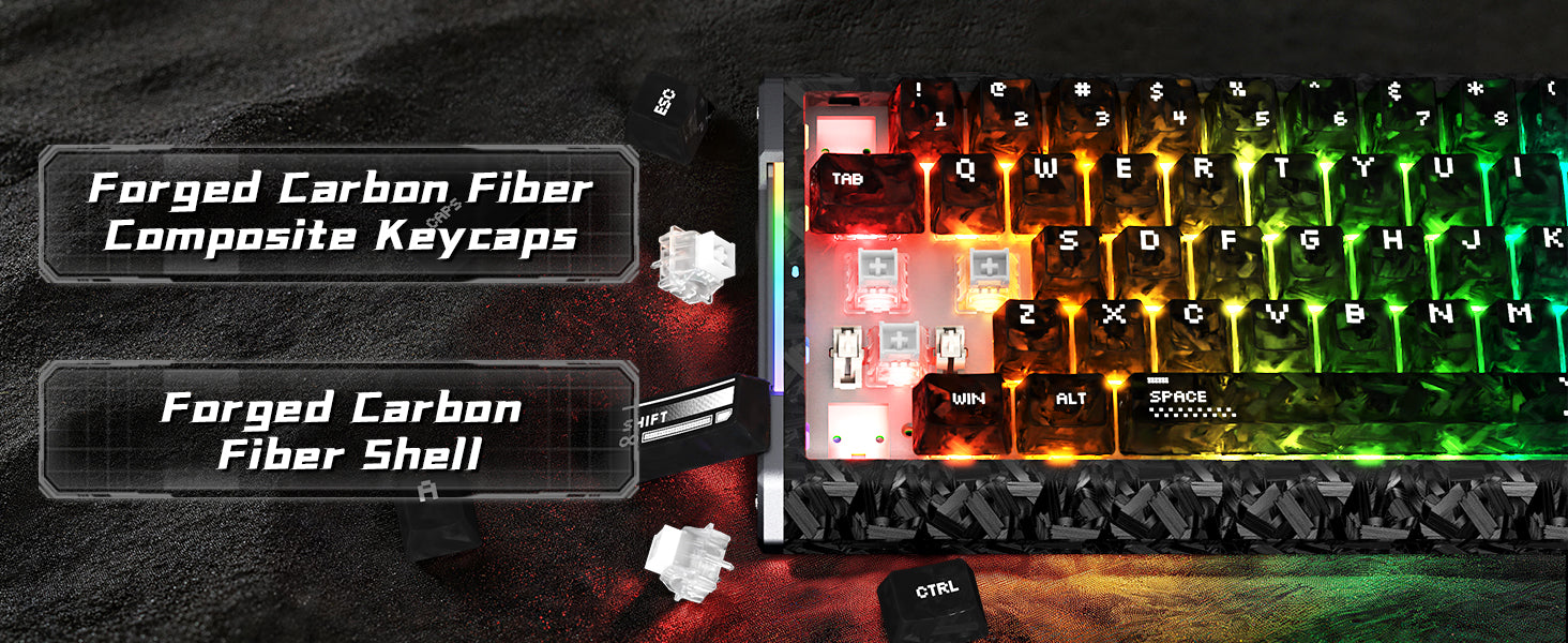 ATTACK SHARK R68 HE Carbon Fiber Wired Rapid Trigger Magnetic Switch Keyboard With C01 Ultra RGB Coiled Cable