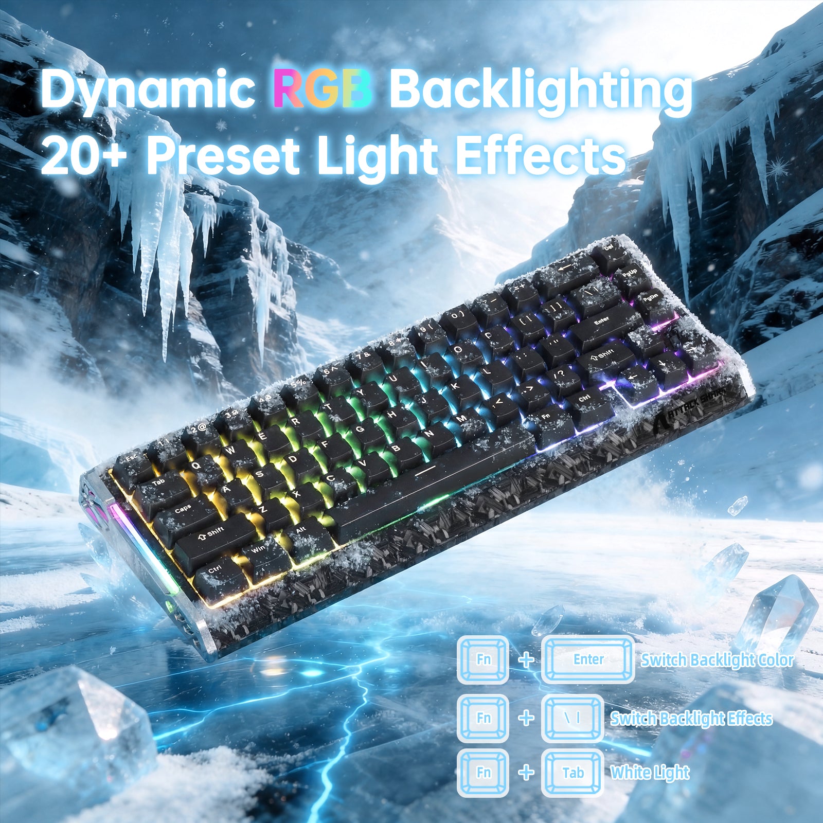 ATTACK SHARK R68 HE Carbon Fiber keyboard with dynamic RGB lighting and rapid trigger