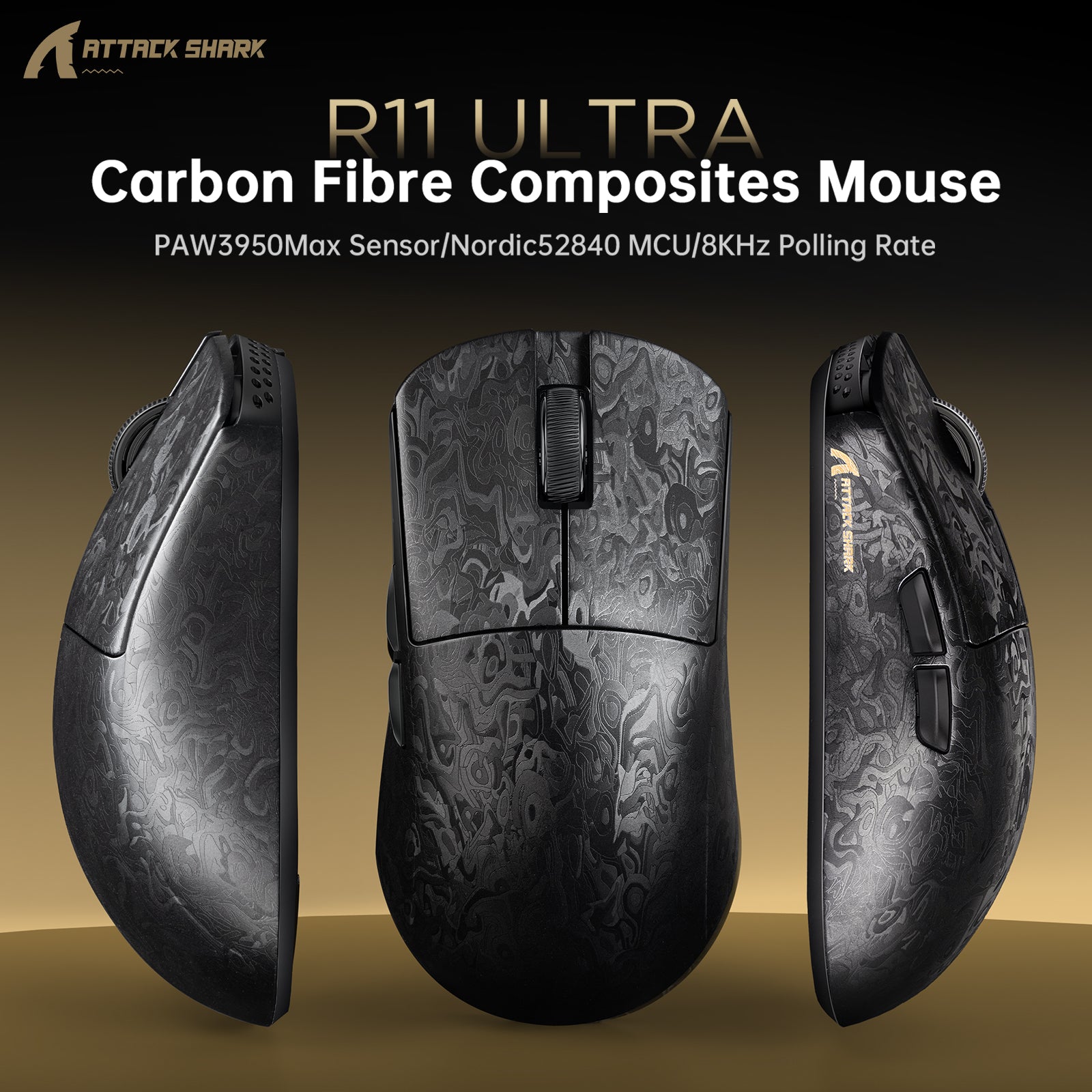 ATTACK SHARK R68 HE & R11 ULTRA Carbon Fiber Gaming Bundle With C01 ULTRA Coiled Cable