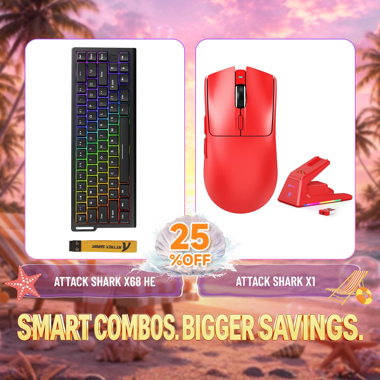 ATTACK SHARK X68HE keyboard and X1 wireless mouse bundle, 25% off