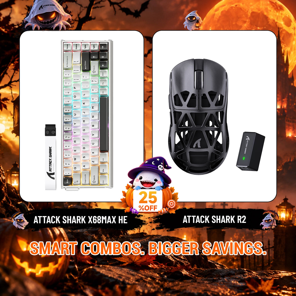 ATTACK SHARK X68 MAX HE Rapid Trigger Aluminum Keyboard + R2 Magnesium Alloy Wireless Gaming Mouse Bundle