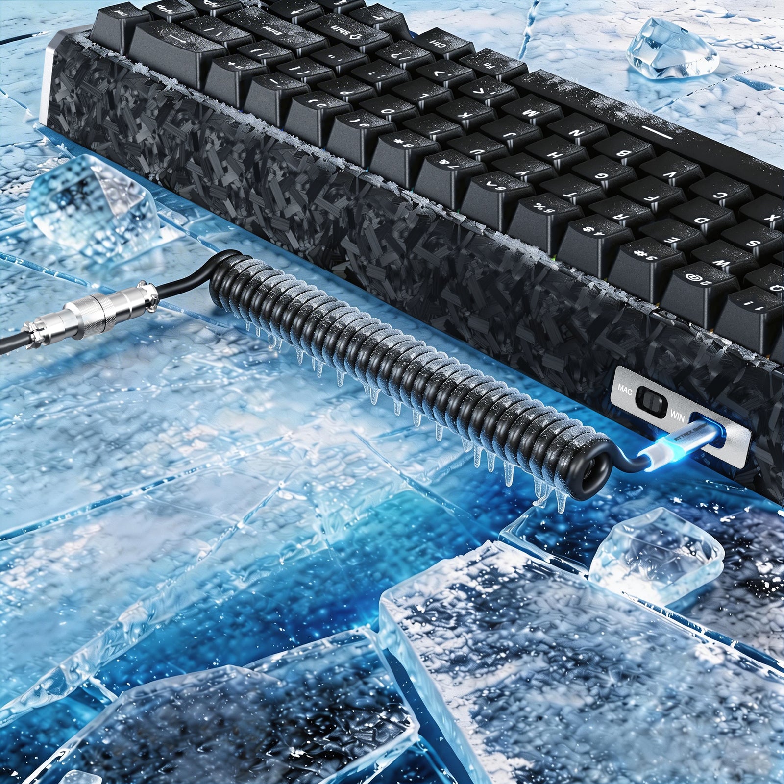 ATTACK SHARK R68 HE forged carbon fiber rapid trigger keyboard with magnetic switch and RGB coiled cable.