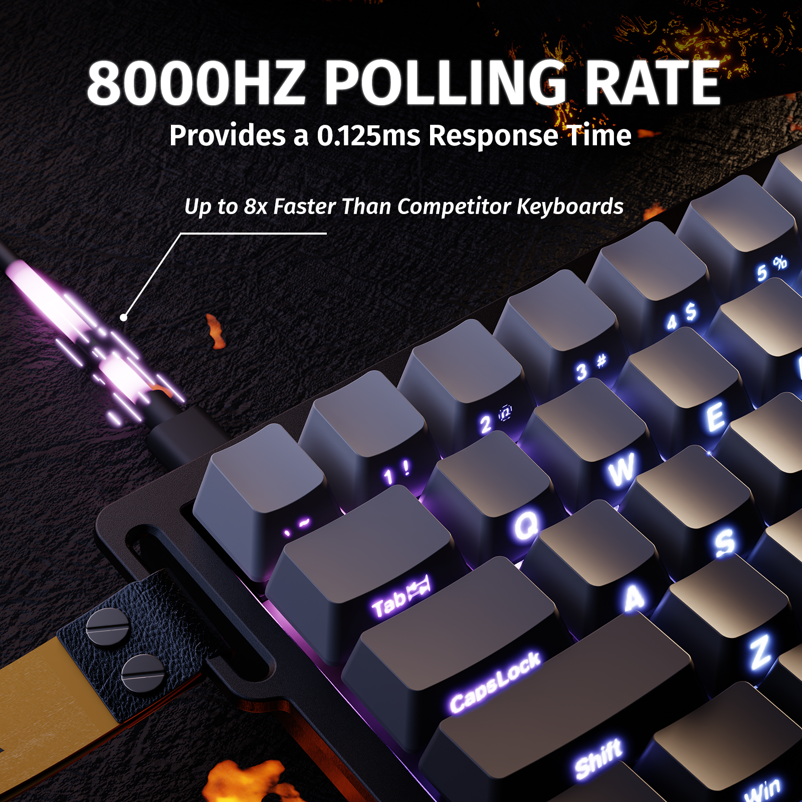 ATTACK SHARK X68 HE keyboard, 8000Hz polling rate, 0.125ms response, up to 8x faster.