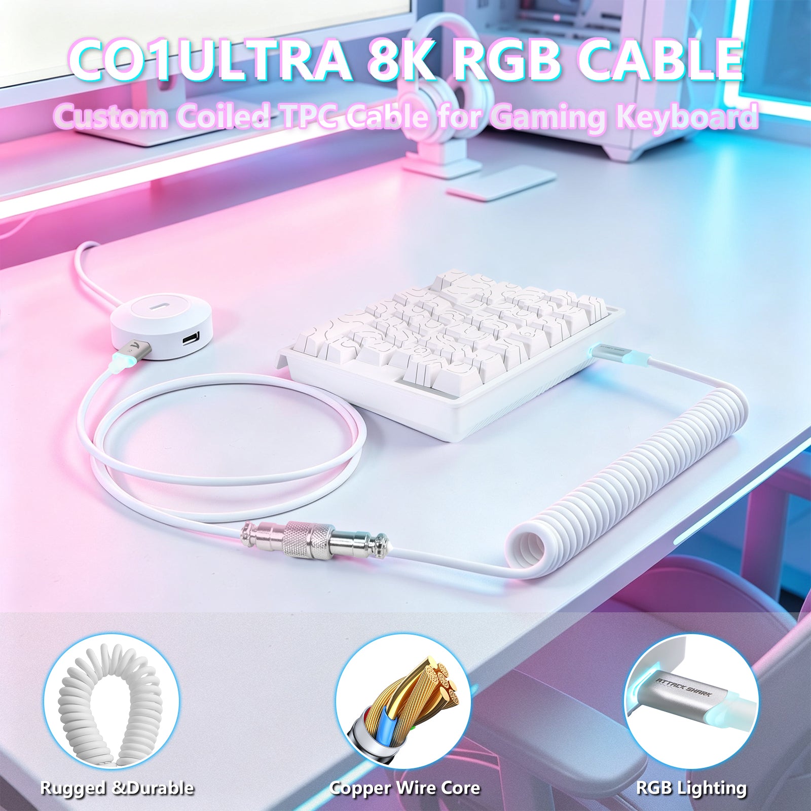ATTACK SHARK M36 HE One-Handed Magnetic Switch Keyboard & C01 ULTRA LED Aviator Cable
