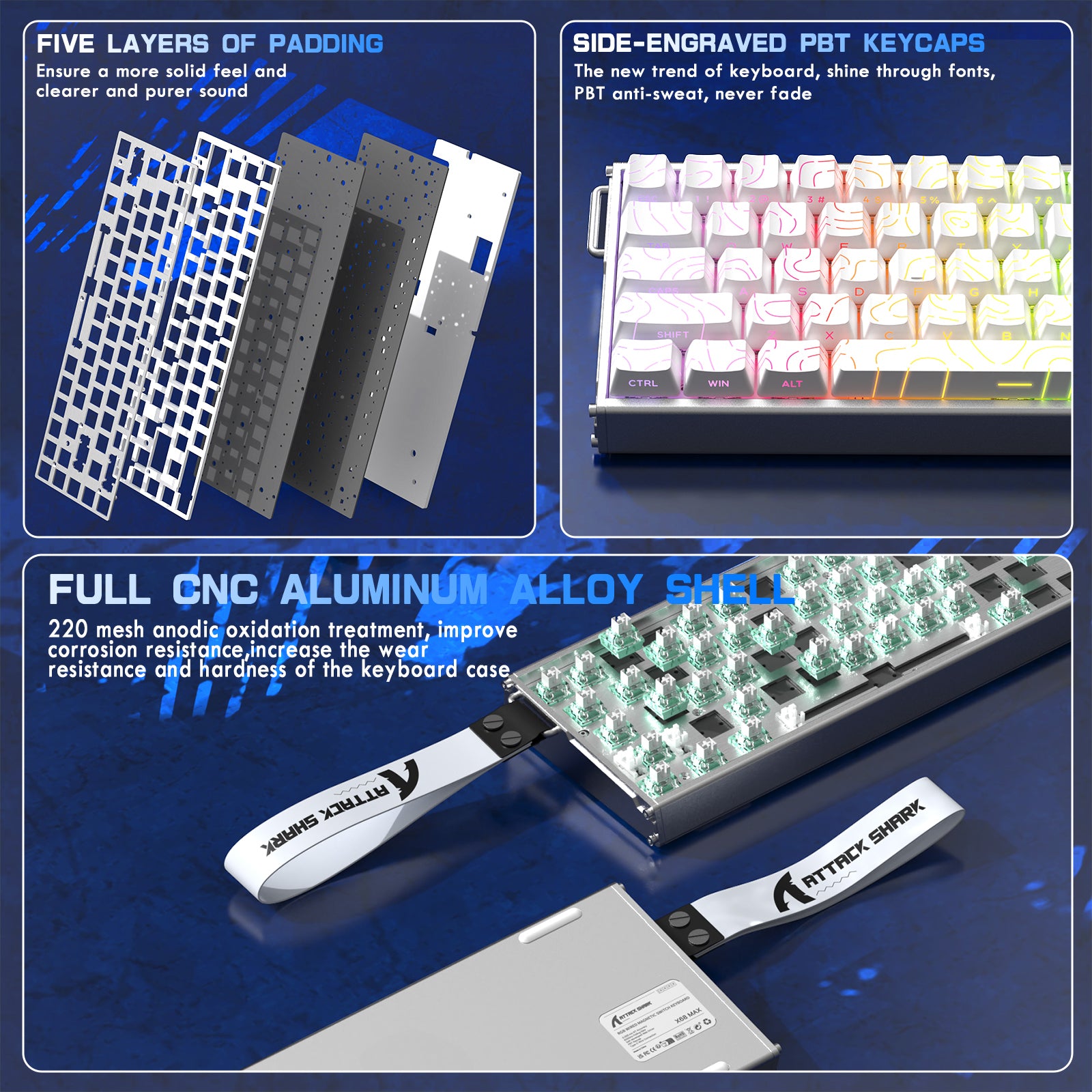 ATTACK SHARK X68MAX HE Rapid Trigger CNC Aluminum Keyboard Magnetic Switch with C01Ultra RGB Coiled Cable